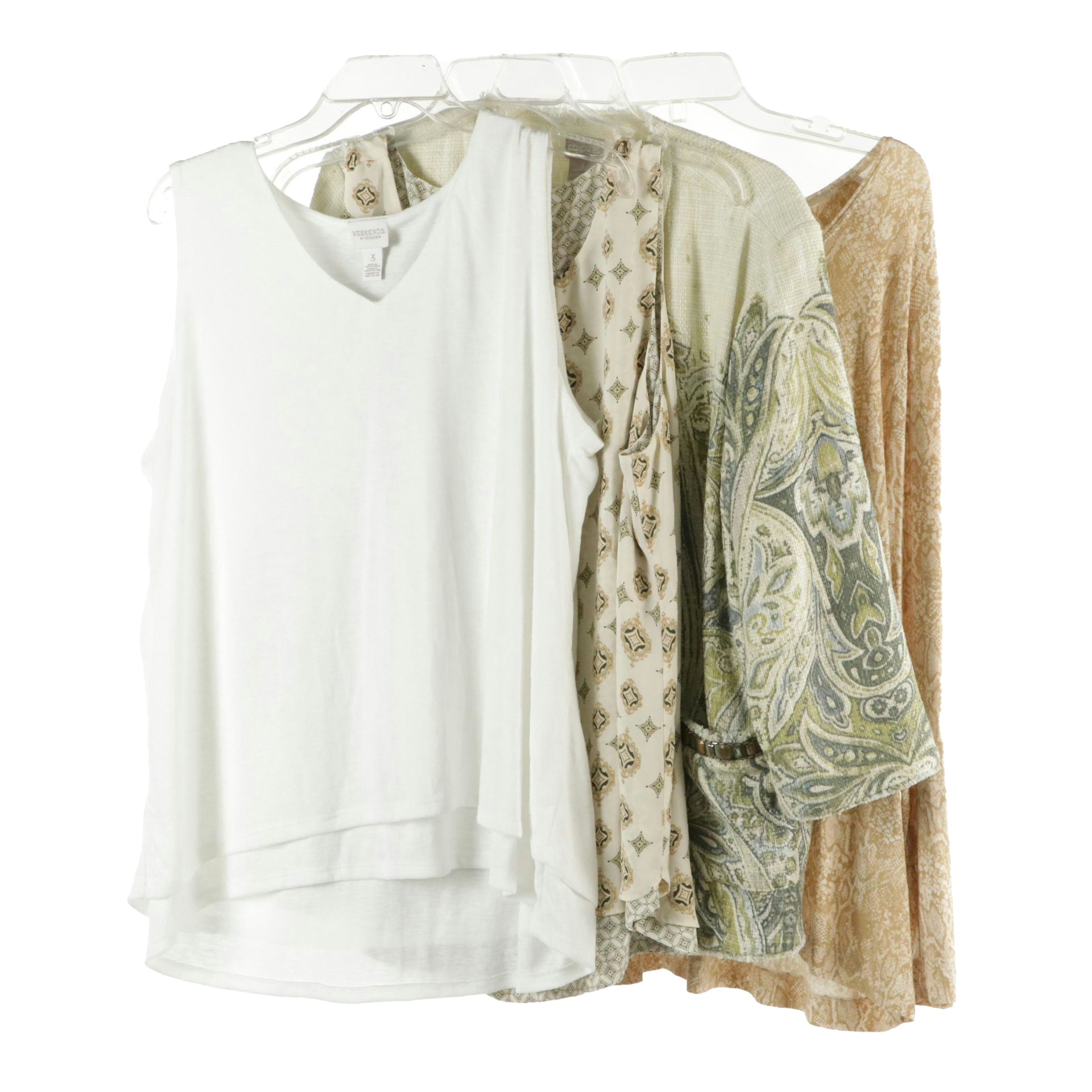 Chico's Bead Embellished Jacket, Sleeveless Tops, and Printed Top