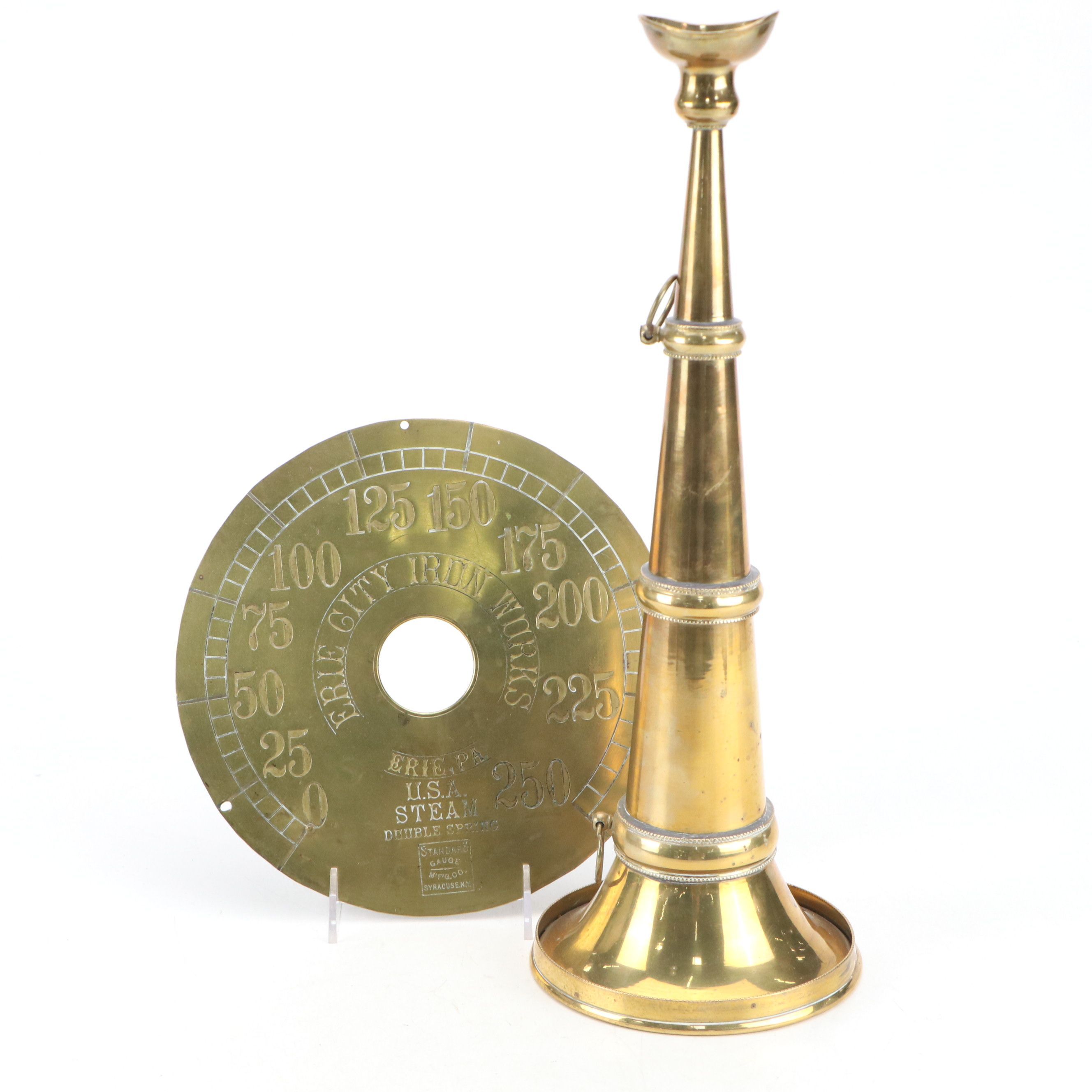 Brass Presentation Fire Horn and Pressure Gauge Faceplate