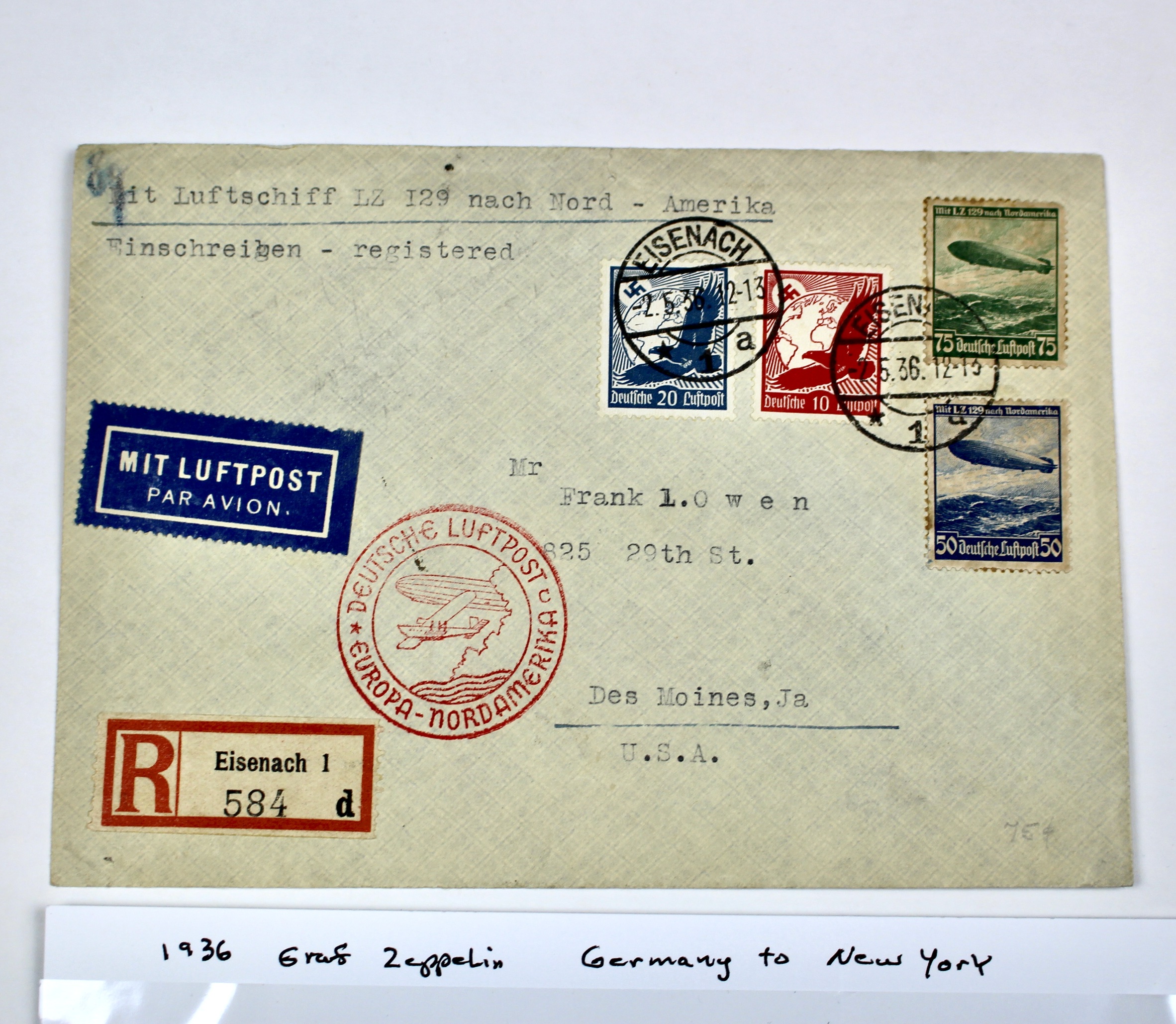 1936 Graf Zeppelin Postal Cover, Germany to New York