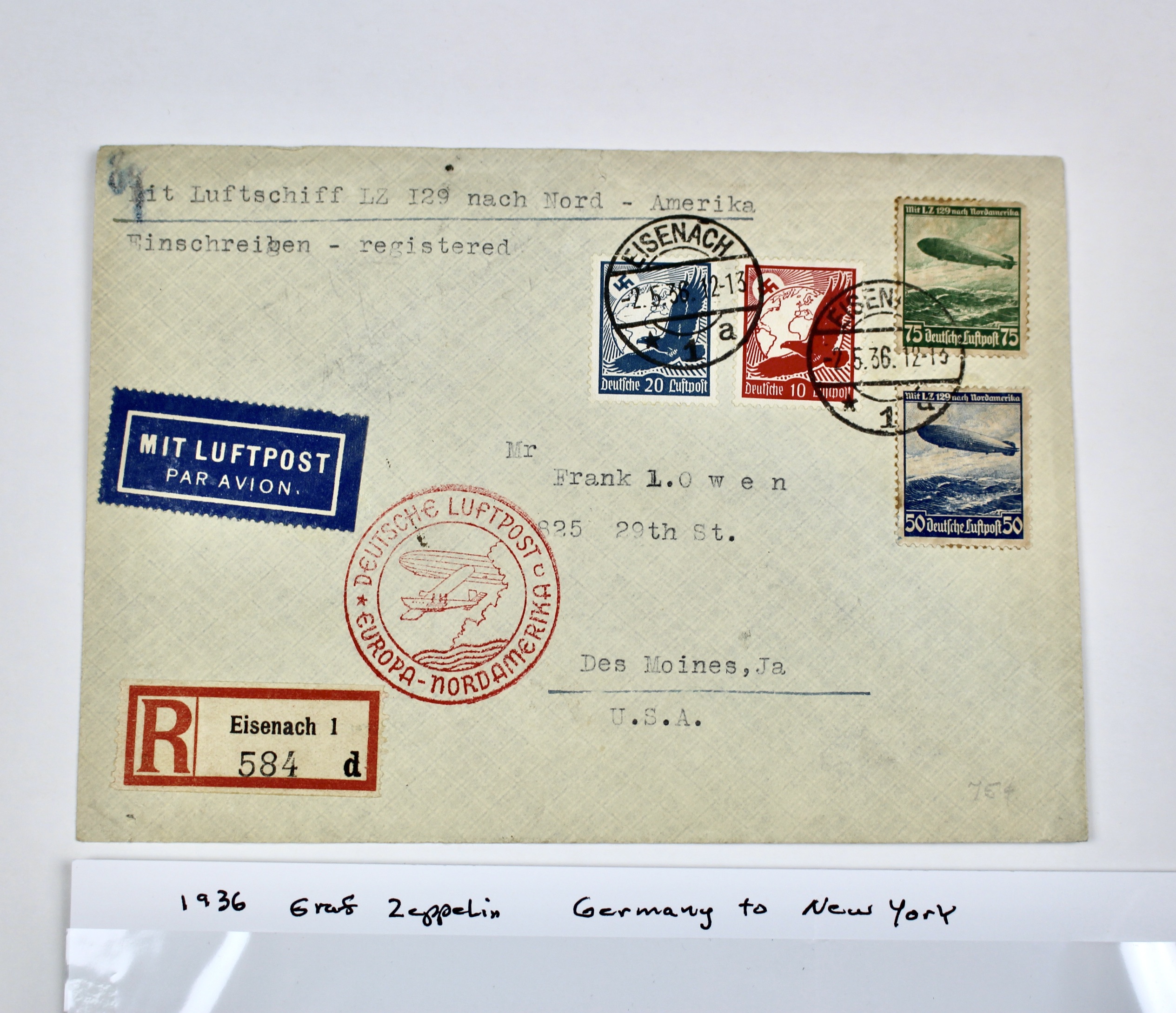 1936 Graf Zeppelin Postal Cover, Germany to New York