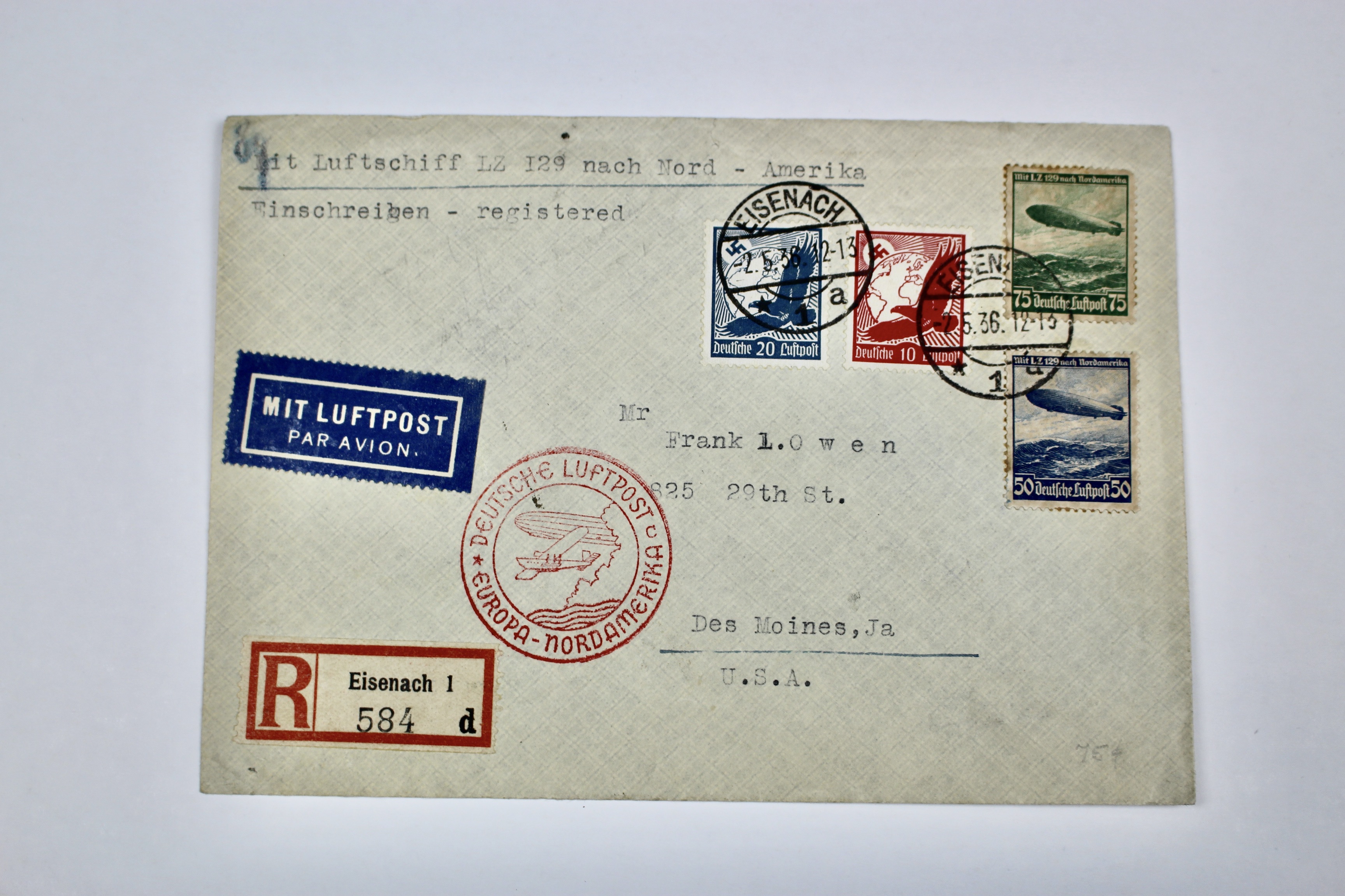1936 Graf Zeppelin Postal Cover, Germany to New York