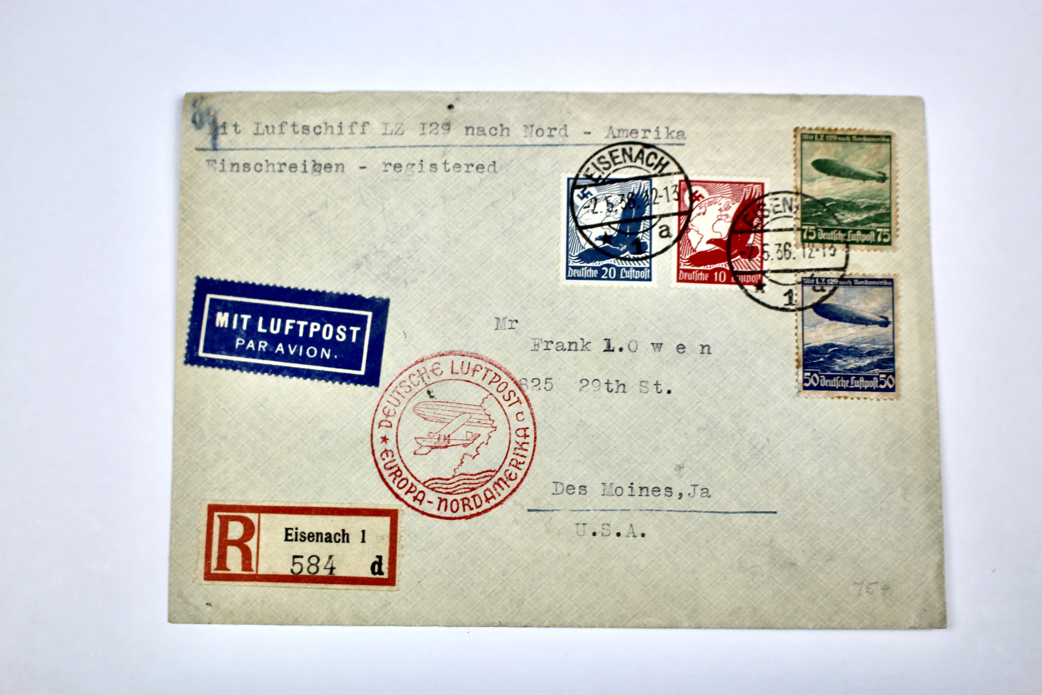 1936 Graf Zeppelin Postal Cover, Germany to New York