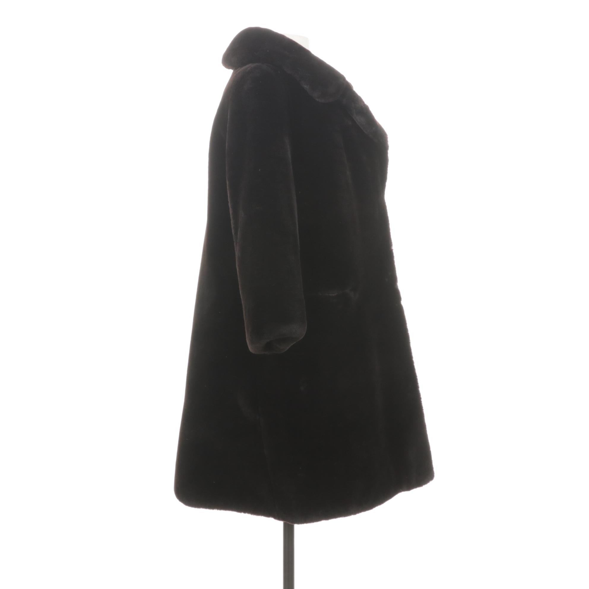 Black Mouton Fur Stroller with Striped Lining by E.W. Edwards & Son