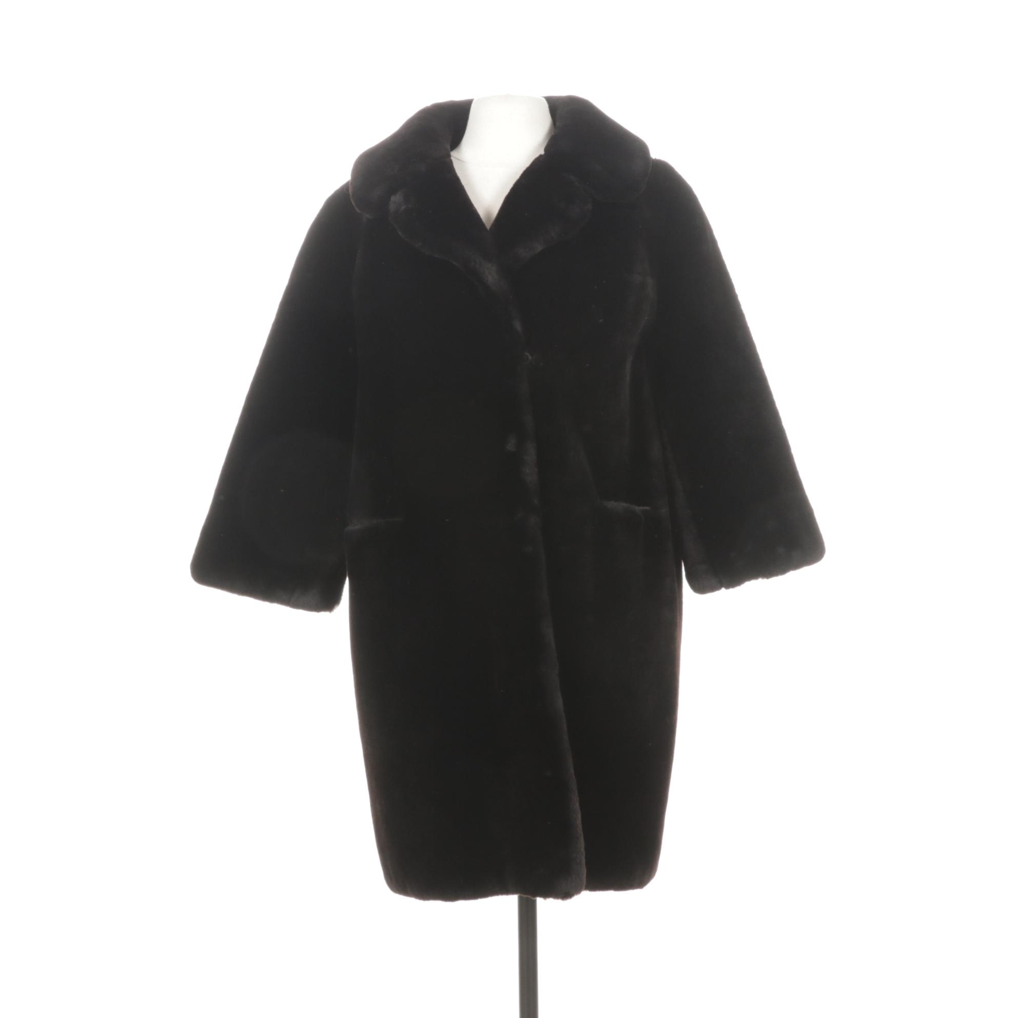 Black Mouton Fur Stroller with Striped Lining by E.W. Edwards & Son