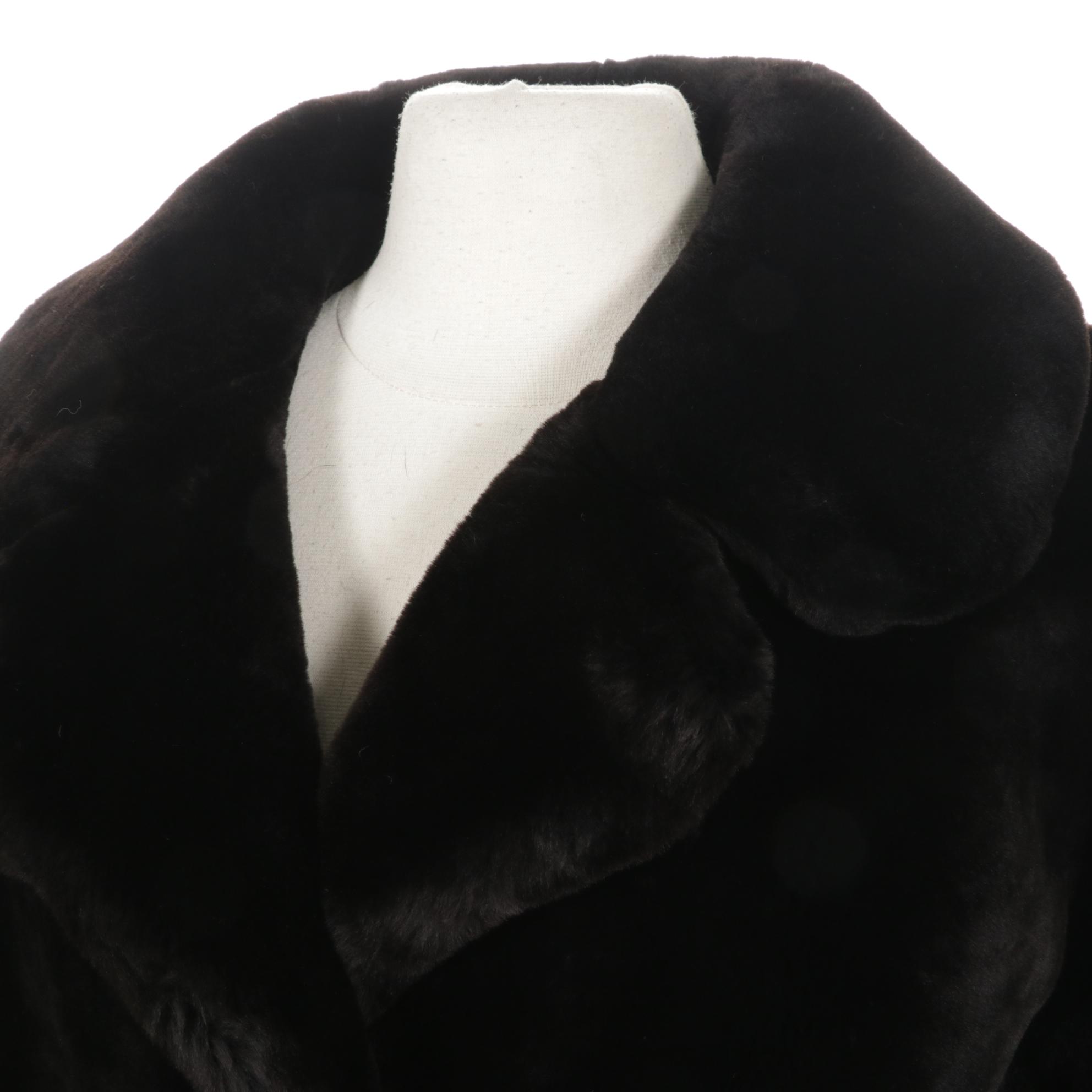 Black Mouton Fur Stroller with Striped Lining by E.W. Edwards & Son