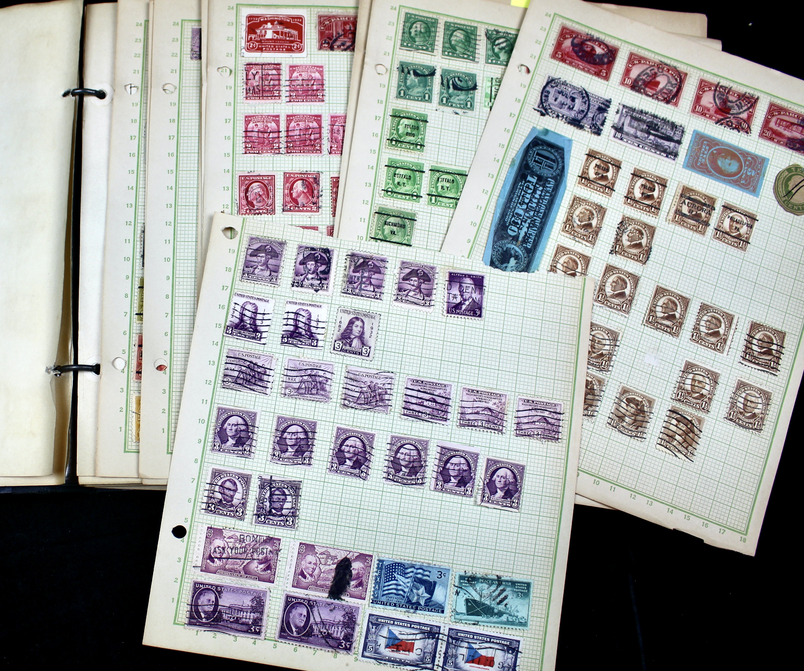 Early University Notebook of Hundreds of Vintage U.S. Postage Stamps