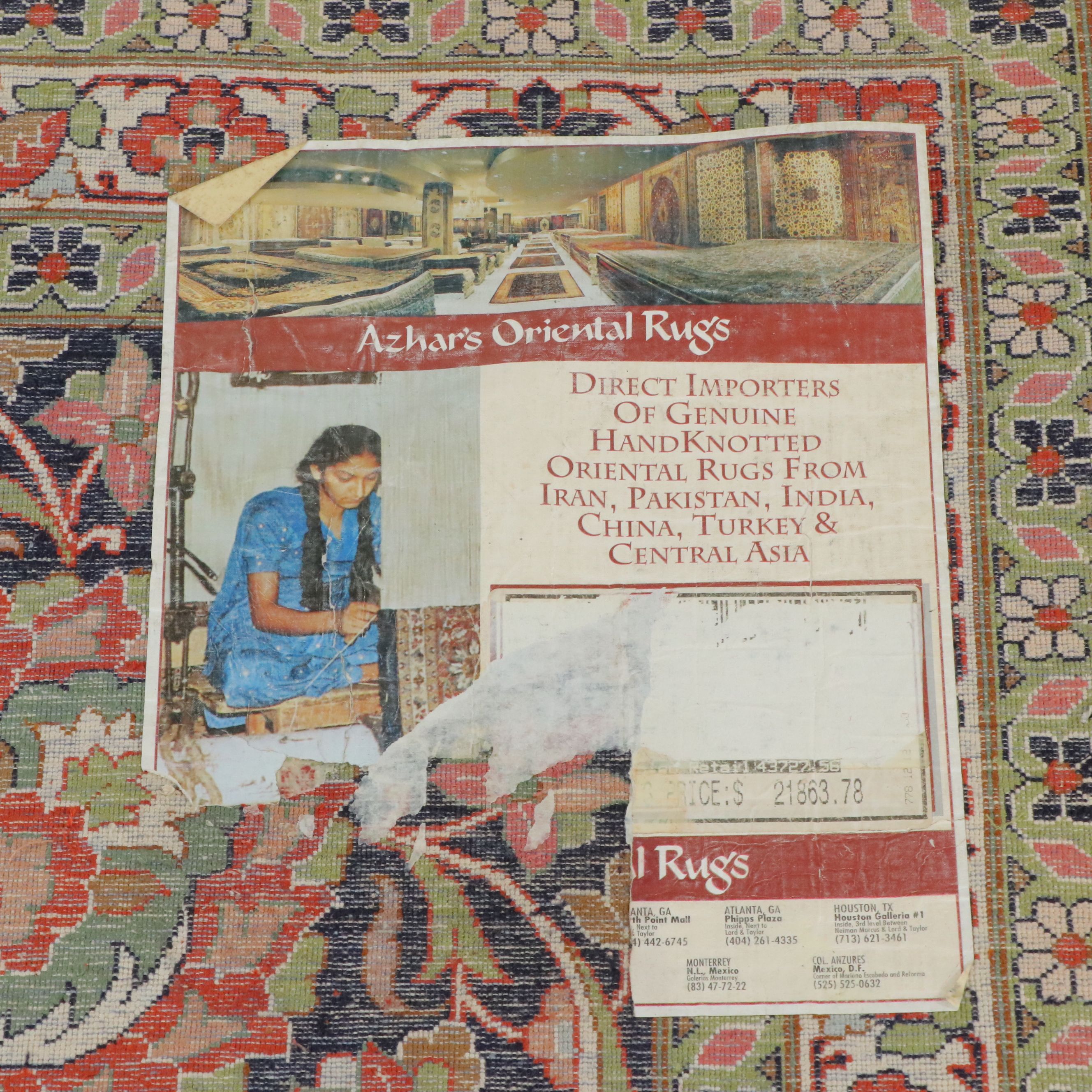 10'3 x 14'6 Hand-Knotted Persian Tabriz Room-Sized Rug