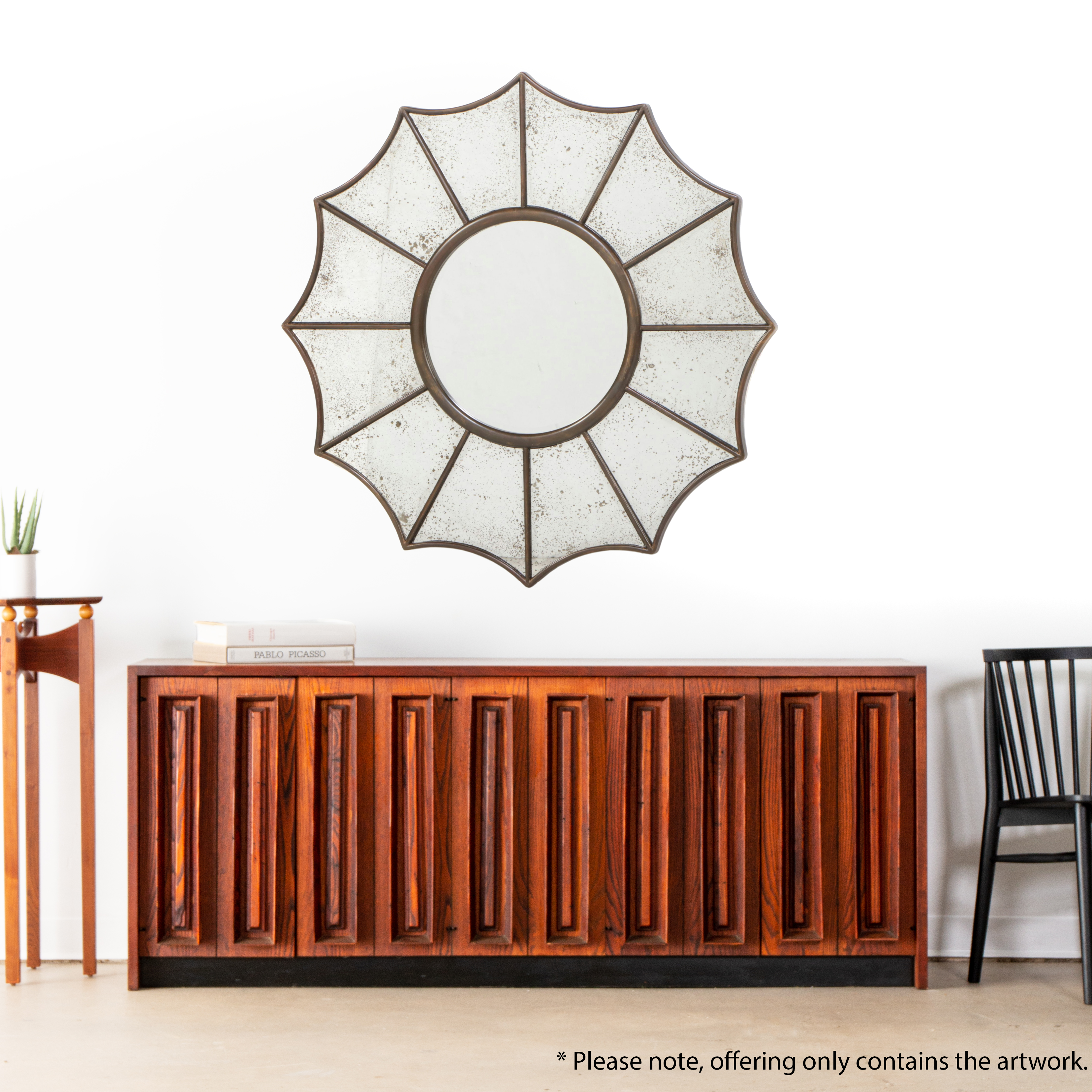 Directoire Style Antiqued Glass Sunburst Mirror