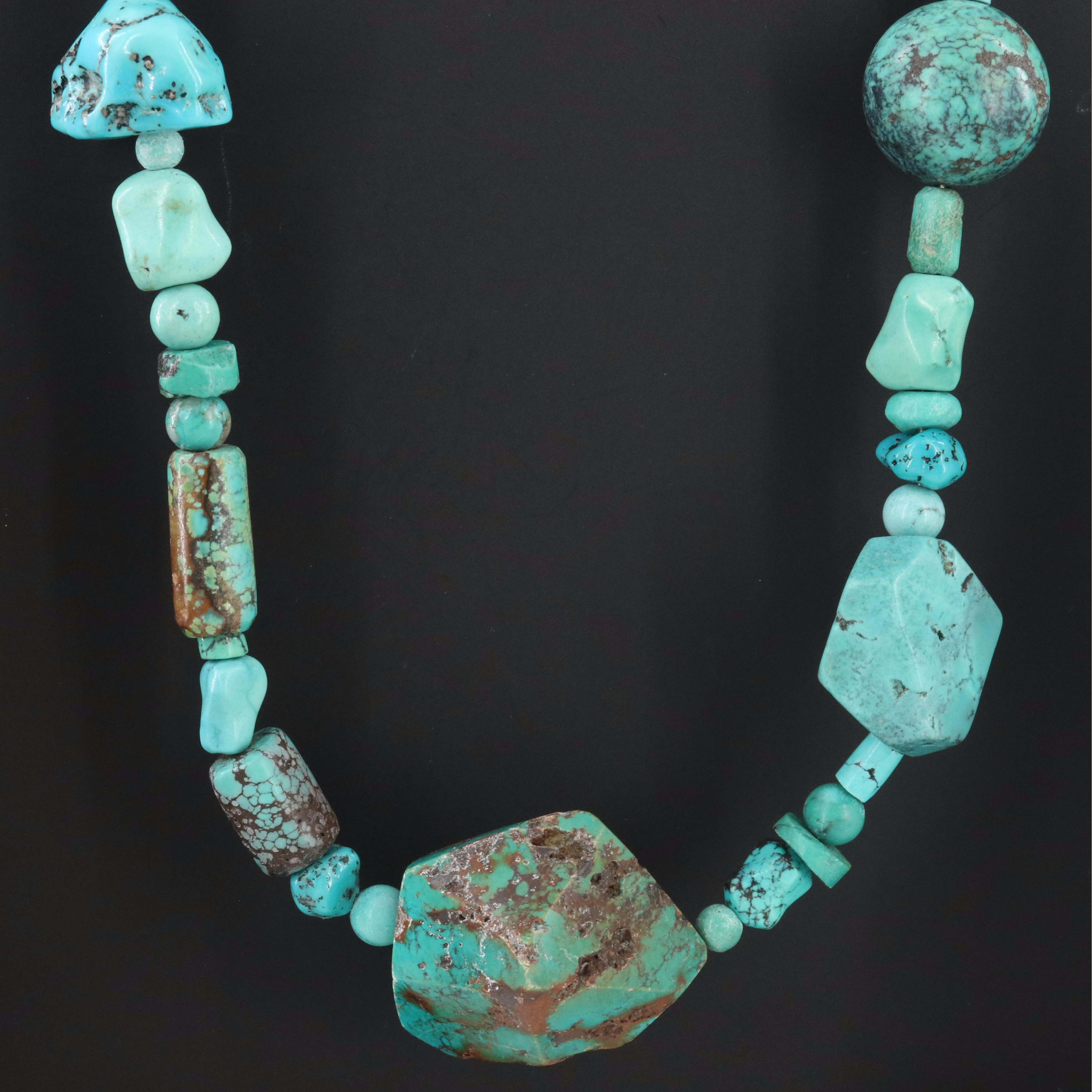 Turquoise and Faux Turquoise Sautoir Necklace