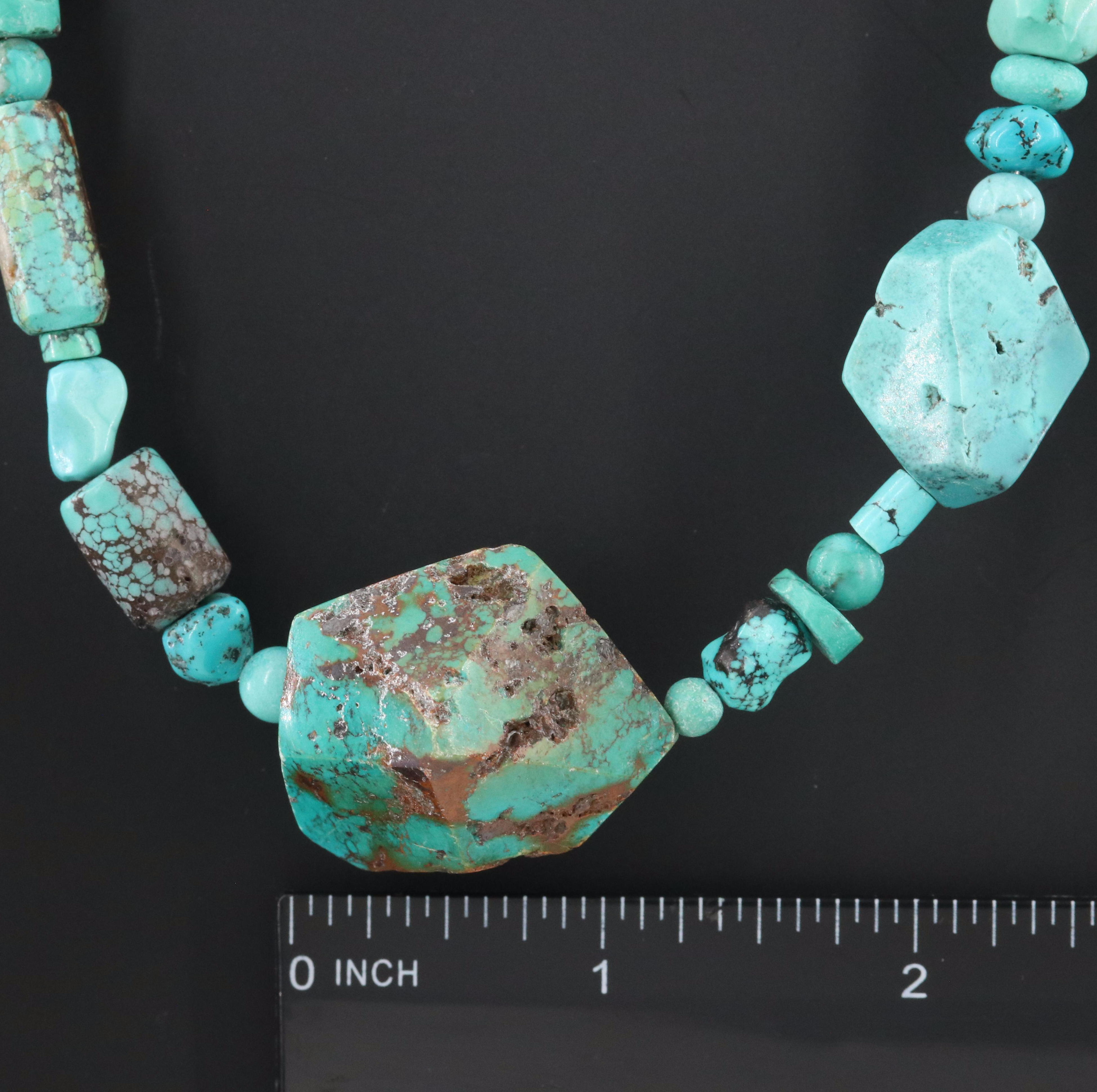 Turquoise and Faux Turquoise Sautoir Necklace