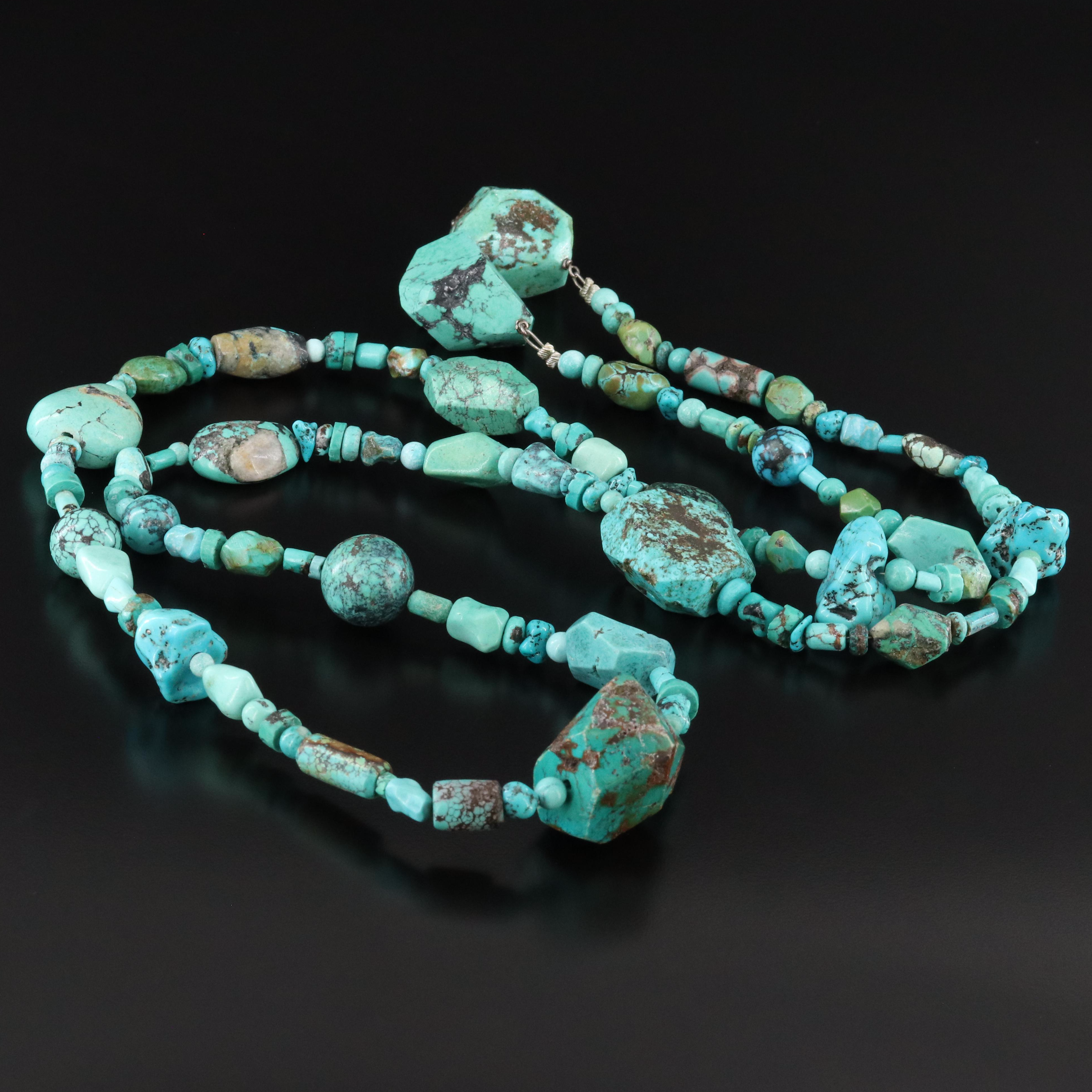 Turquoise and Faux Turquoise Sautoir Necklace