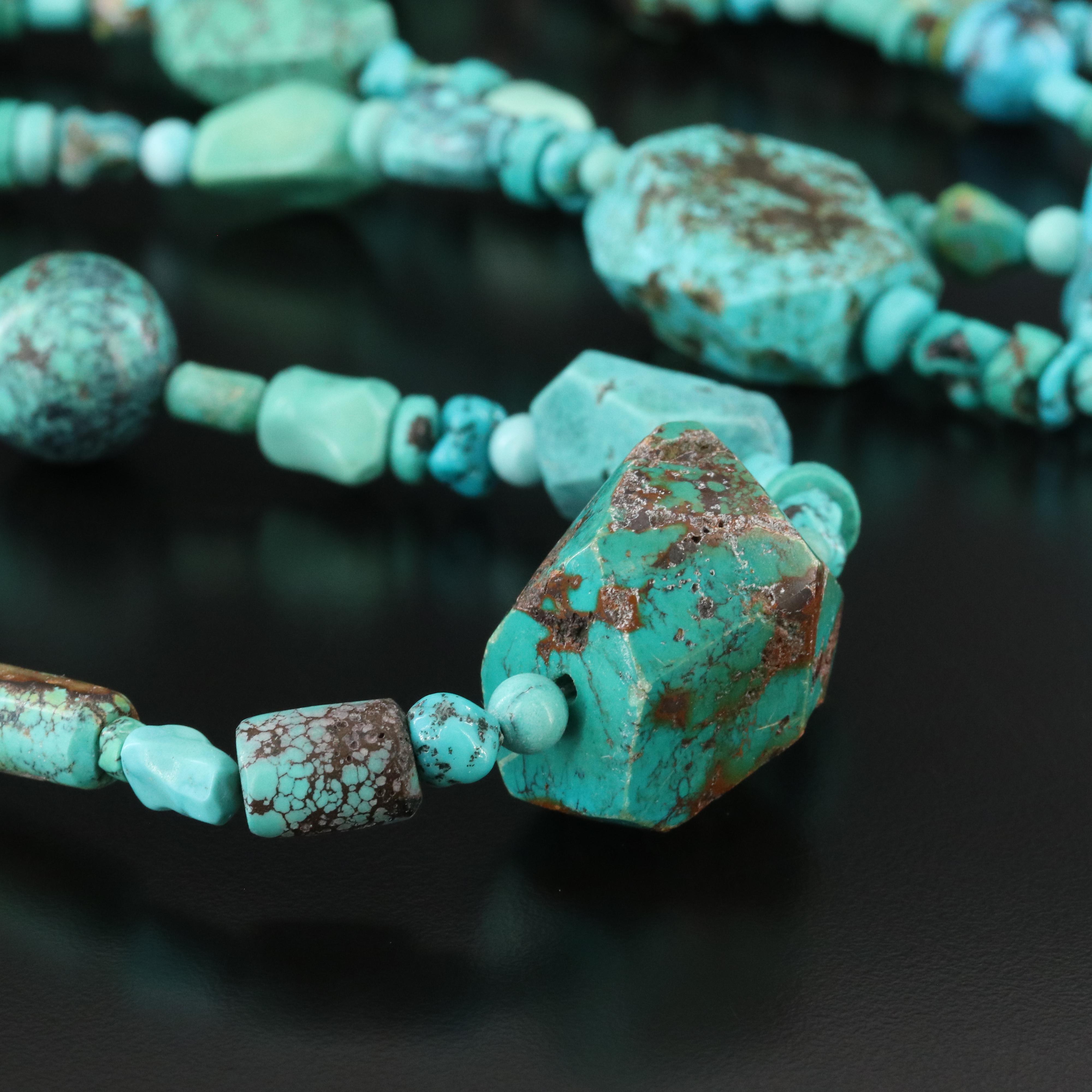 Turquoise and Faux Turquoise Sautoir Necklace