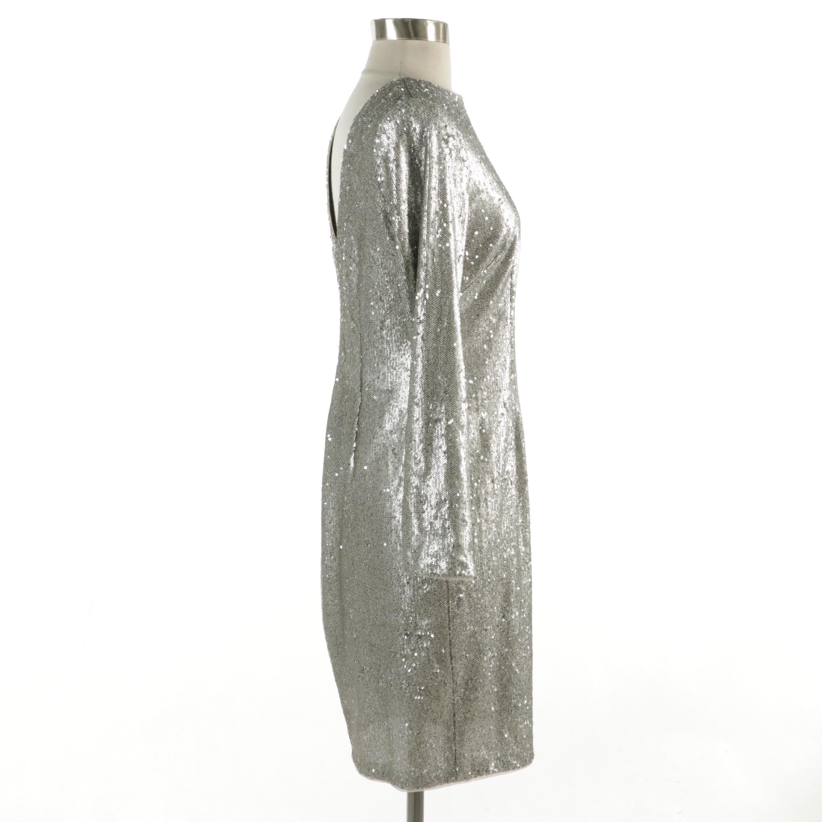 Aidan by Aidan Mattox Silver Sequined Sheath Dress, With Tags