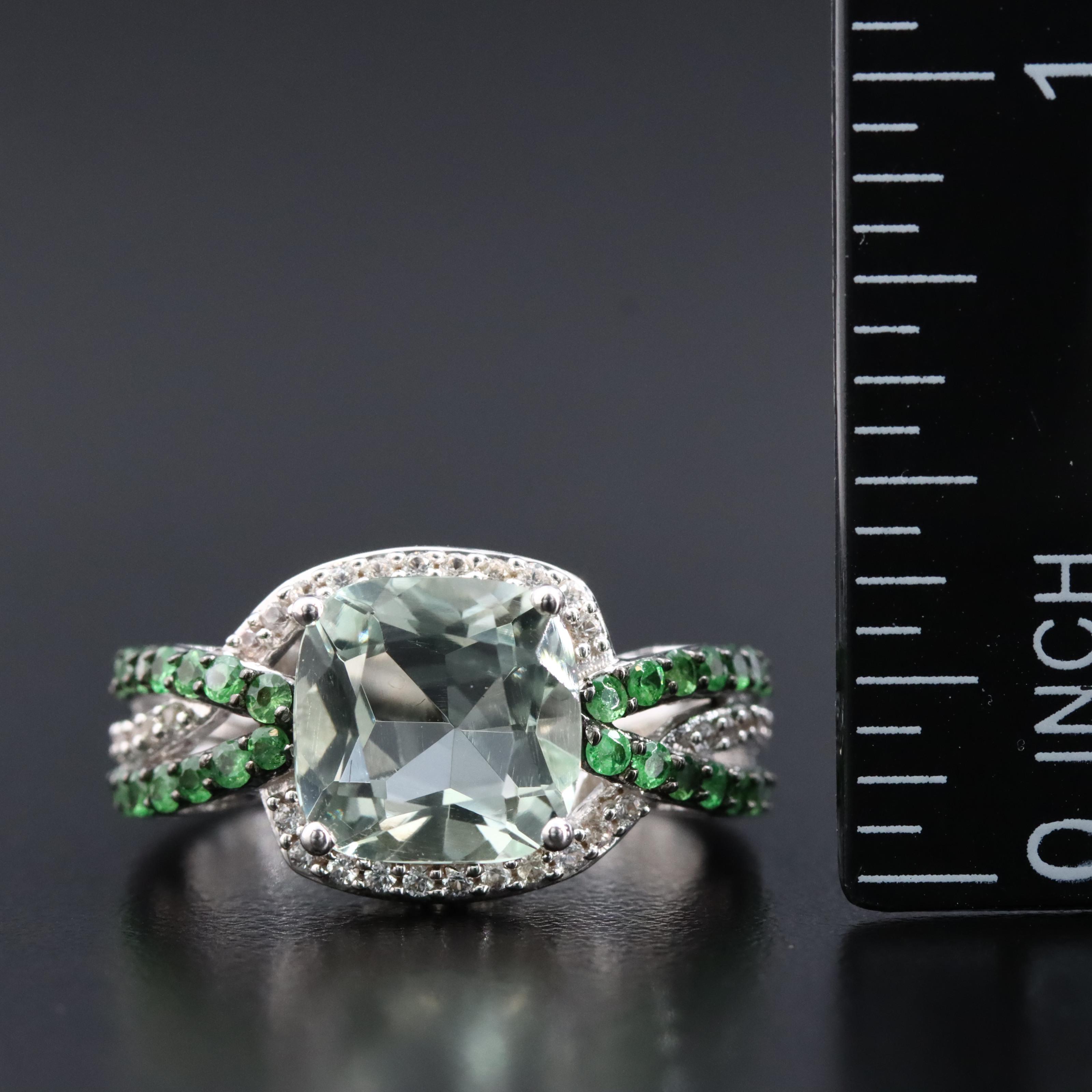 Sterling Prasiolite, Diopside and White Sapphire Ring