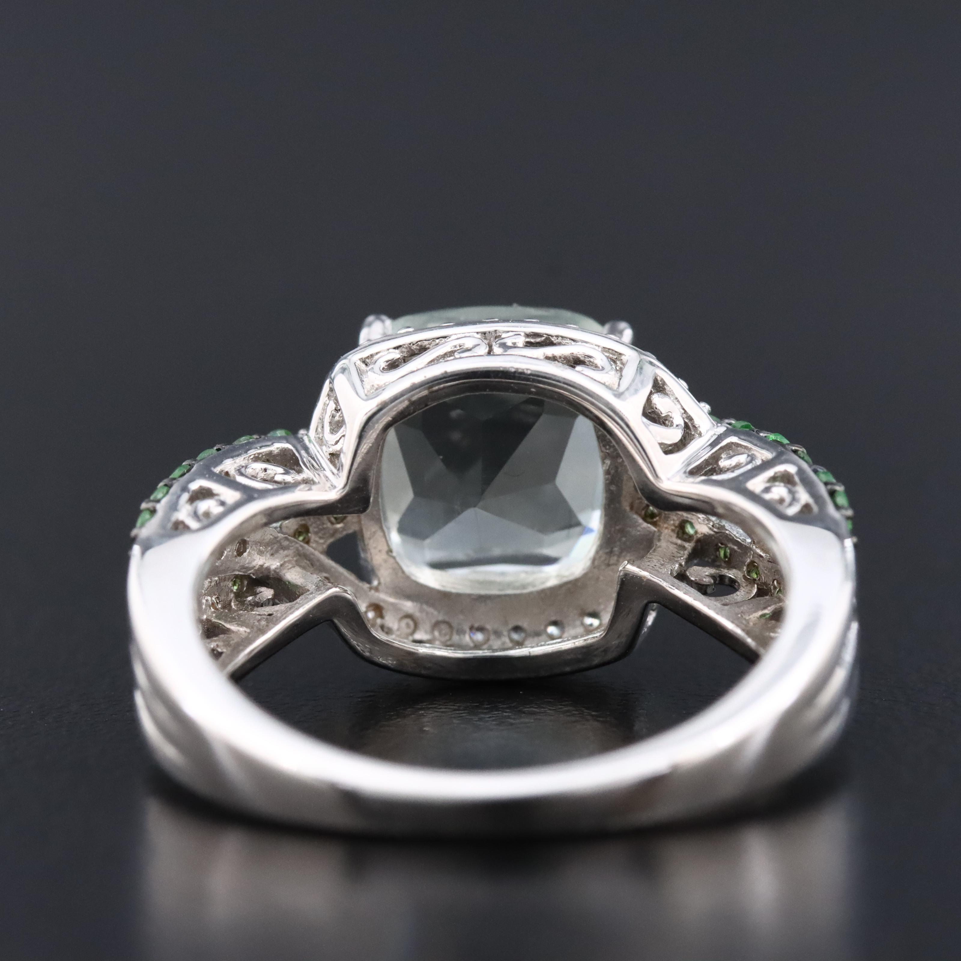 Sterling Prasiolite, Diopside and White Sapphire Ring