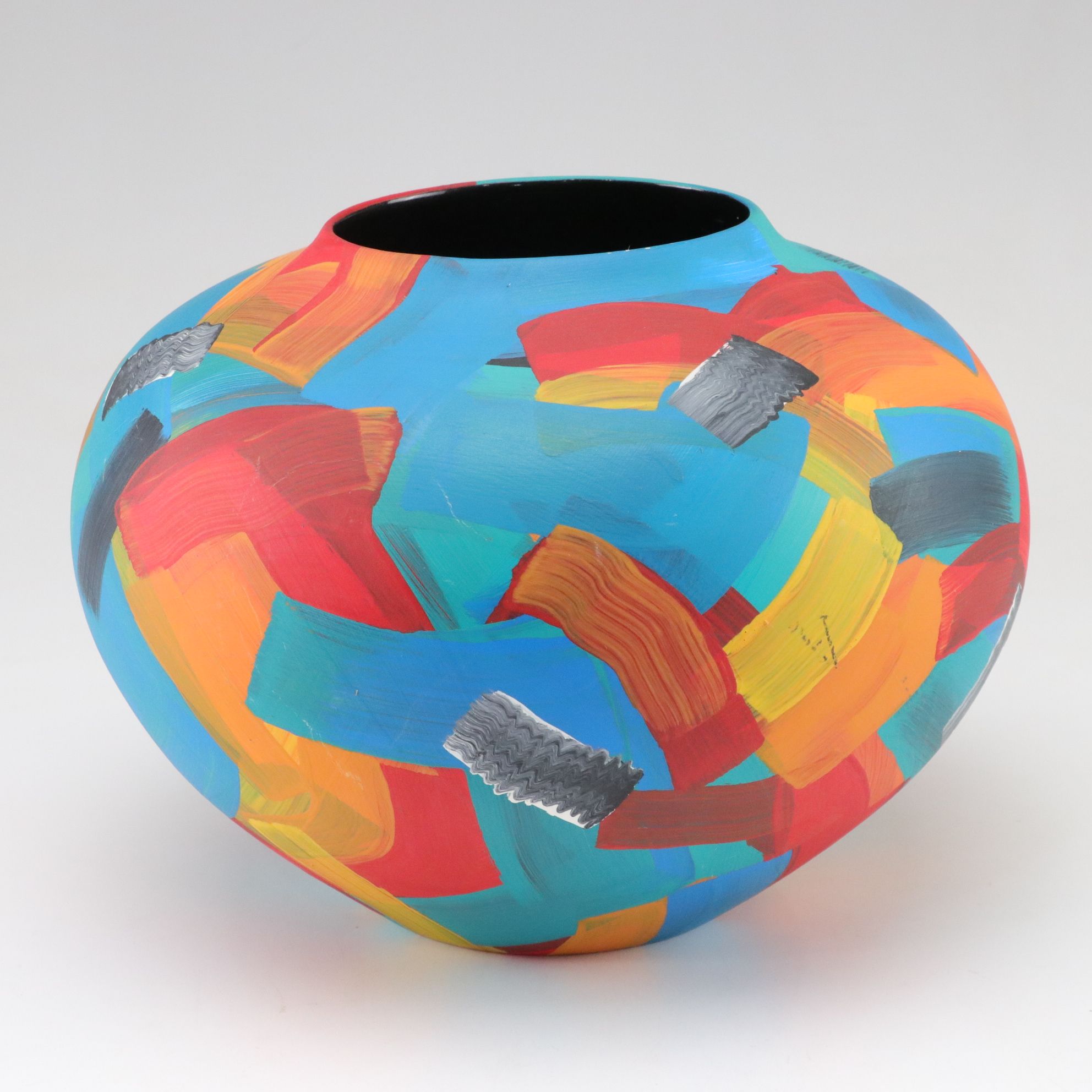Hand-Painted Modernist Ceramic Vase, 1993