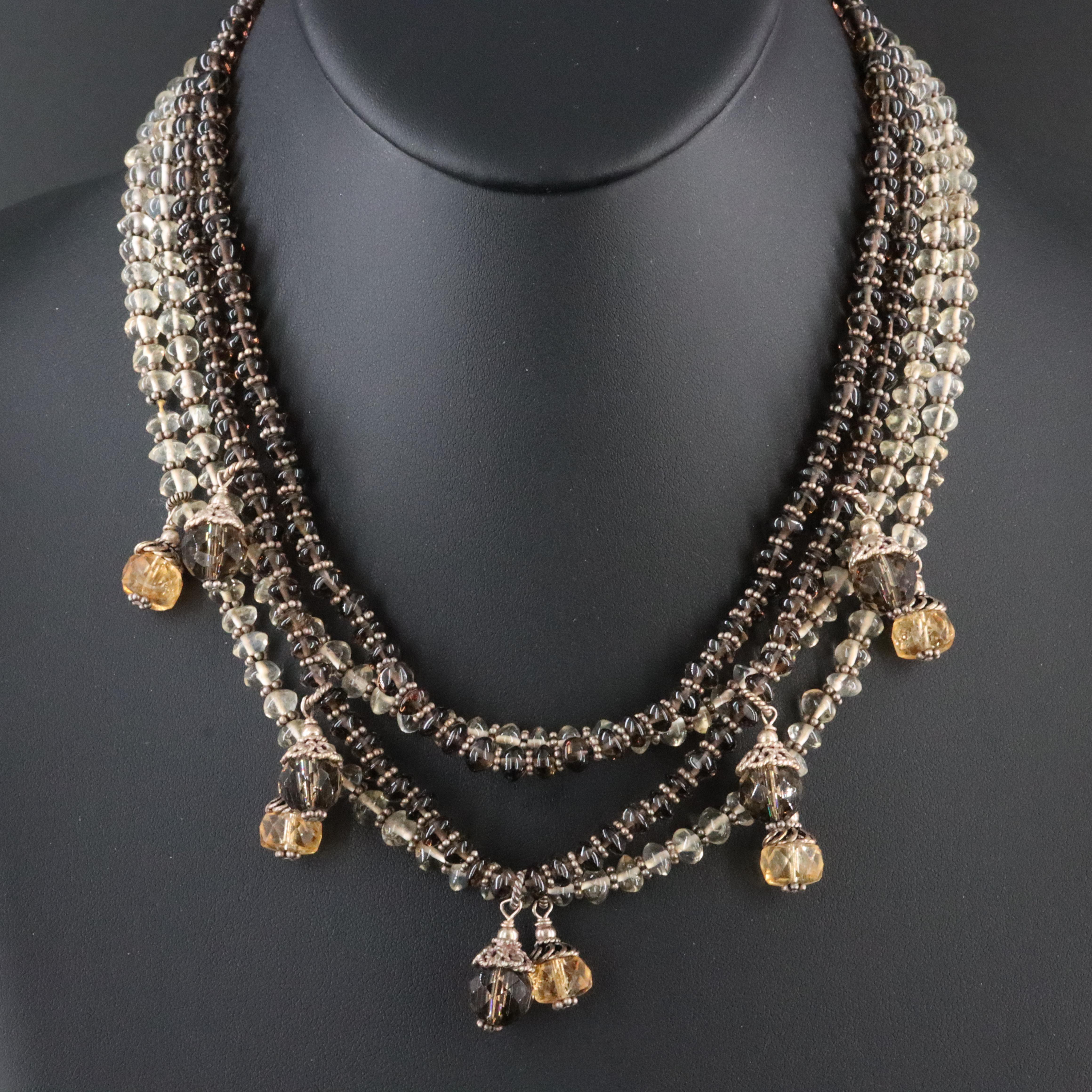 Sterling Citrine, Smoky Quartz and Glass Necklaces