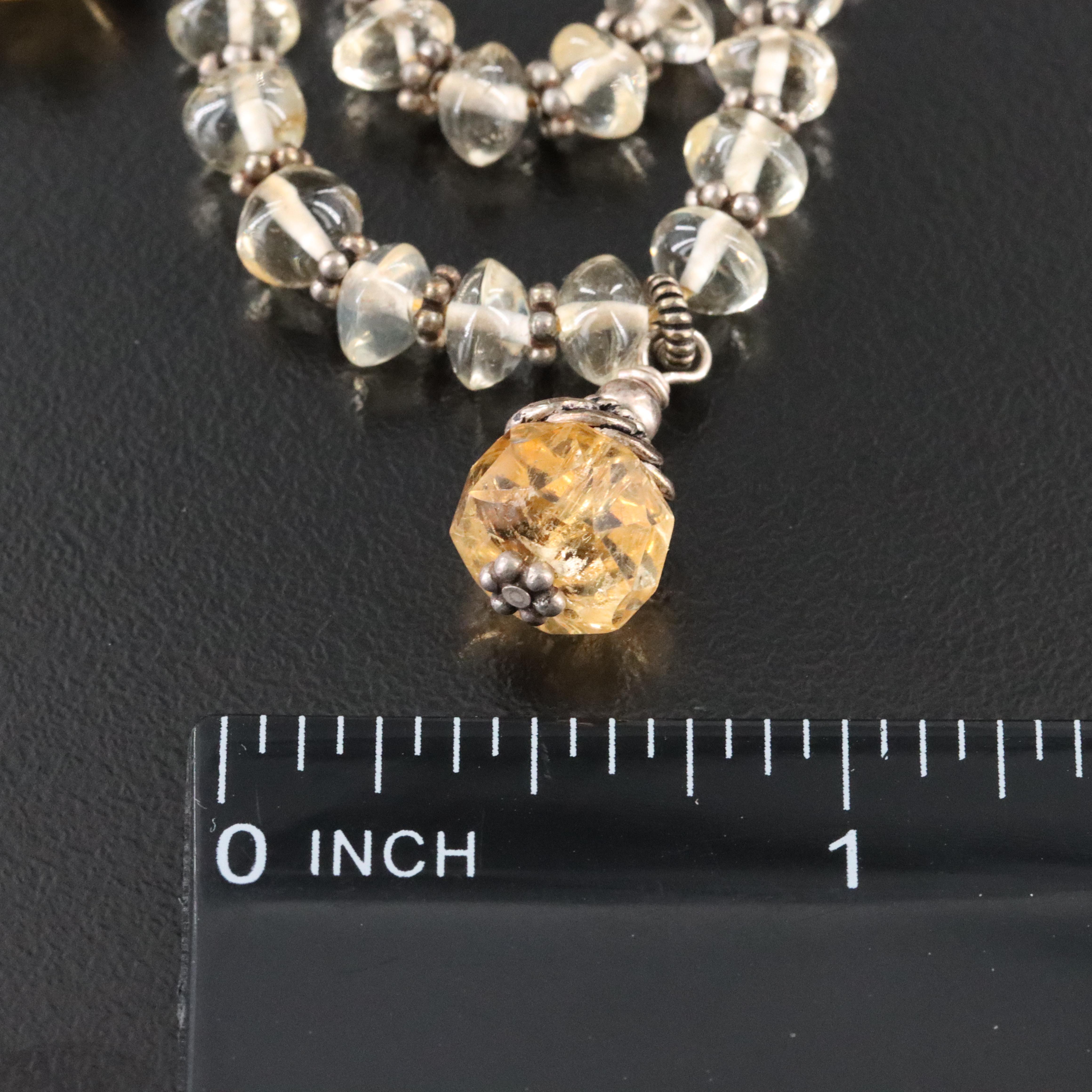 Sterling Citrine, Smoky Quartz and Glass Necklaces
