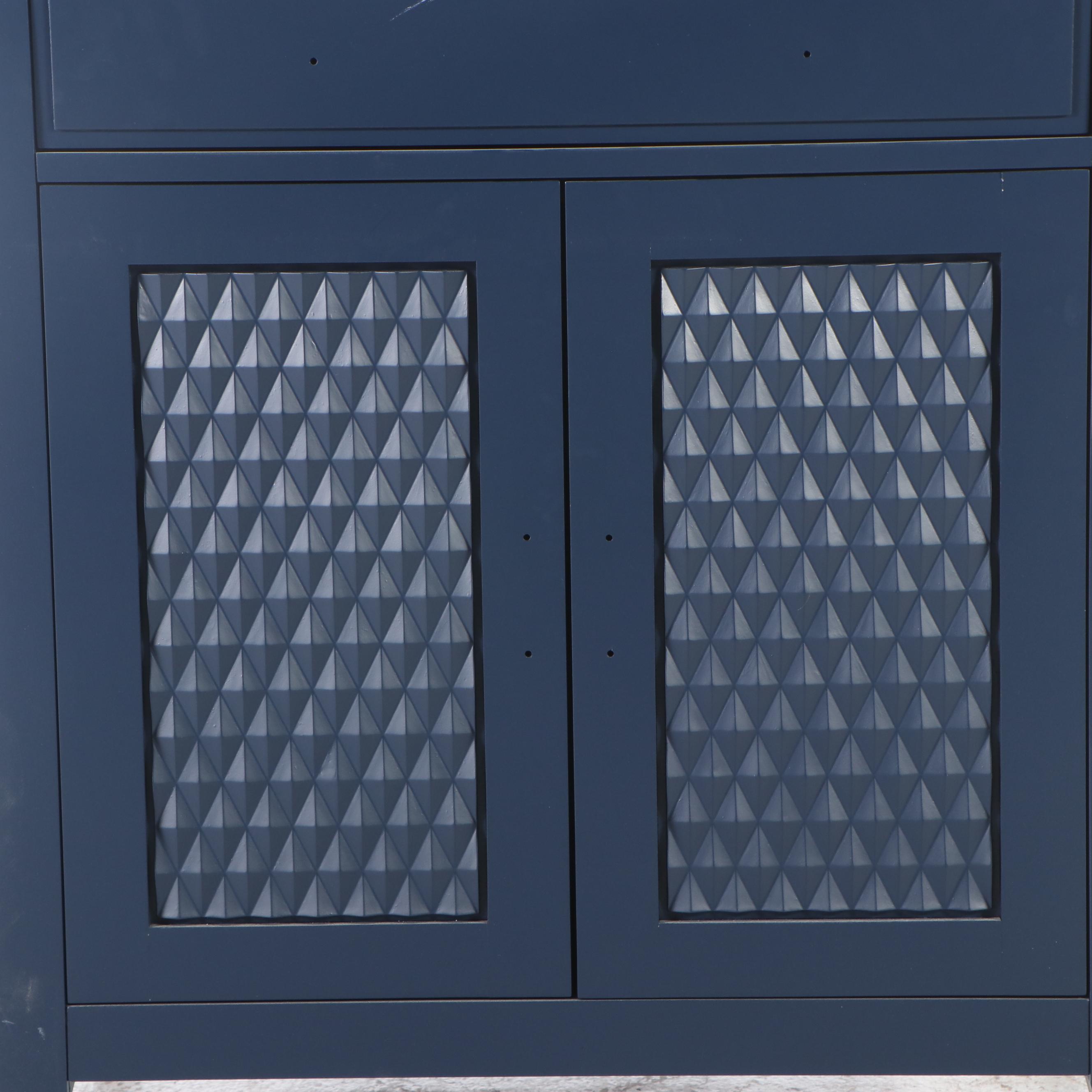 Signature Hardware "Diamond" Marble and Blue-Painted Wood Bathroom Vanity