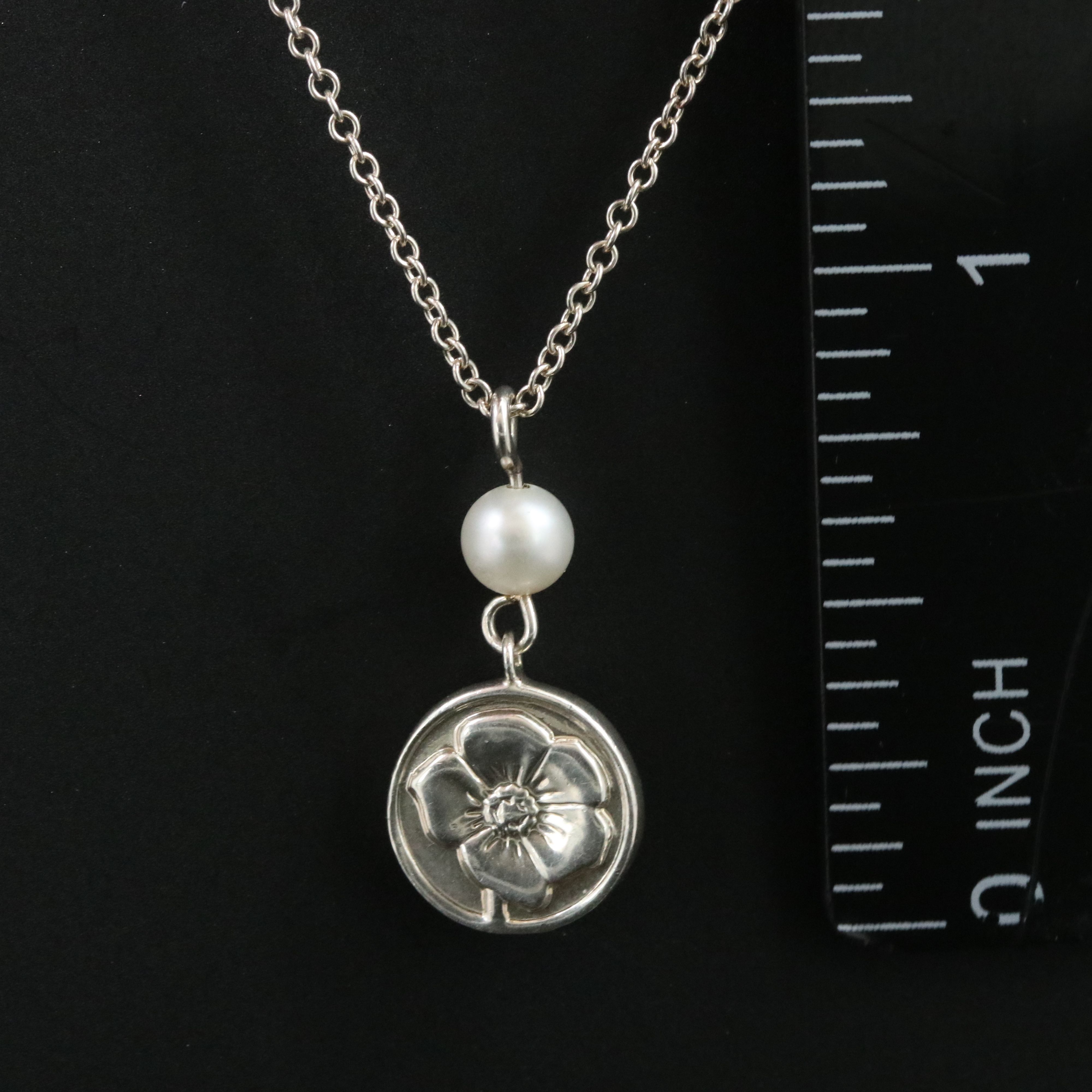Tiffany & Co. Nature Sterling and Pearl Rose Drop Necklace