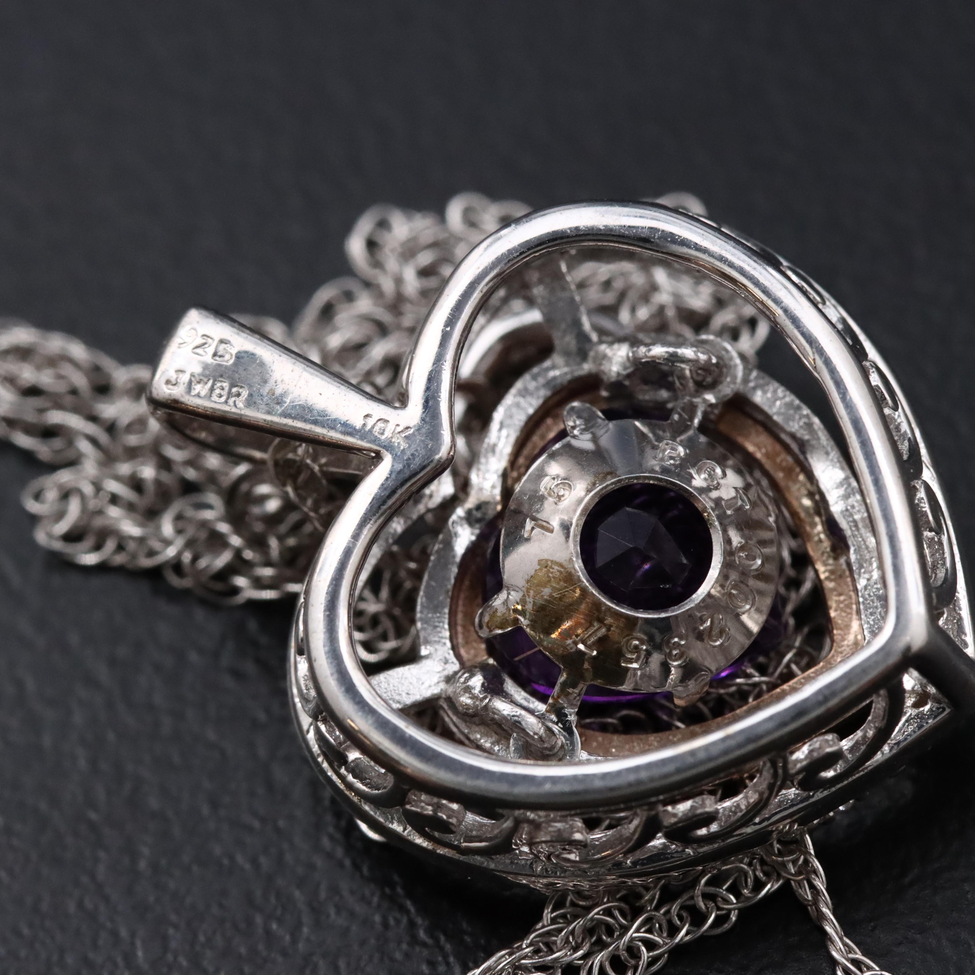 Sterling Amethyst and Diamond Heart Pendant Necklace with 10K Rose Gold Accent