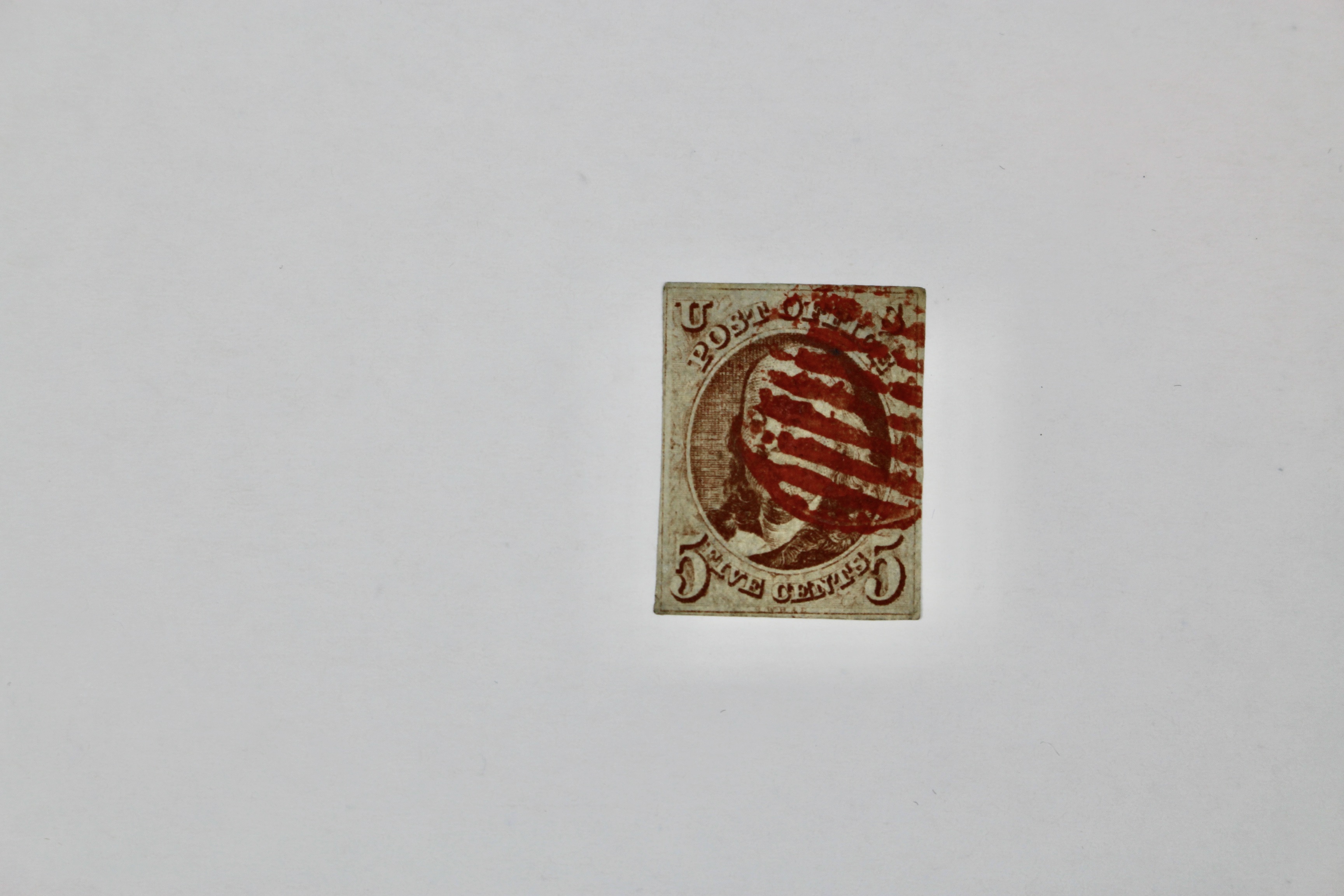 Scott #1 Franklin 5-Cent Postage Stamp, First U.S. Stamp, 1847