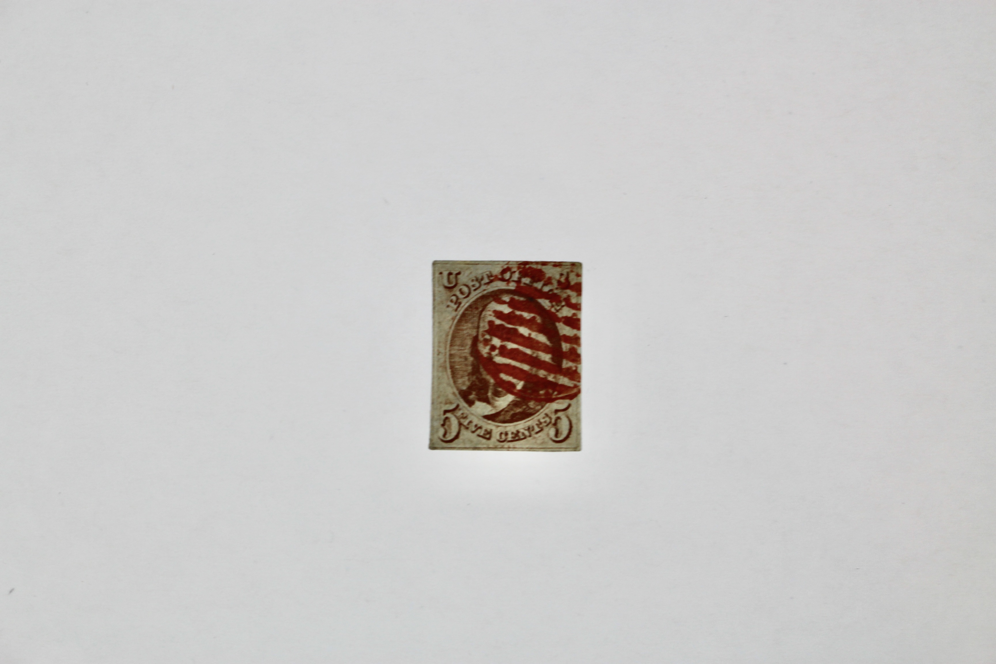 Scott #1 Franklin 5-Cent Postage Stamp, First U.S. Stamp, 1847