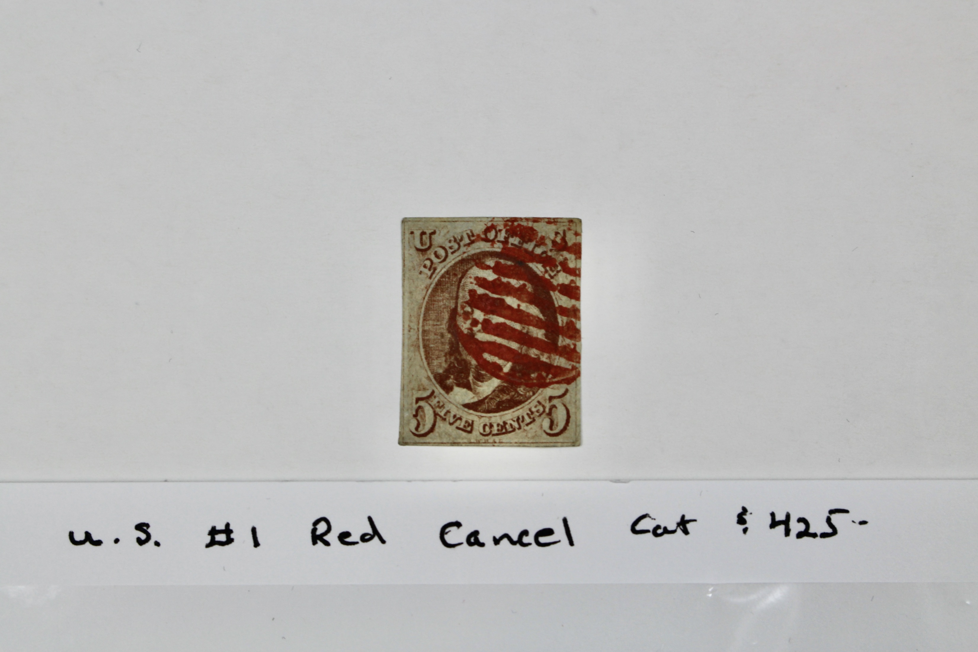 Scott #1 Franklin 5-Cent Postage Stamp, First U.S. Stamp, 1847