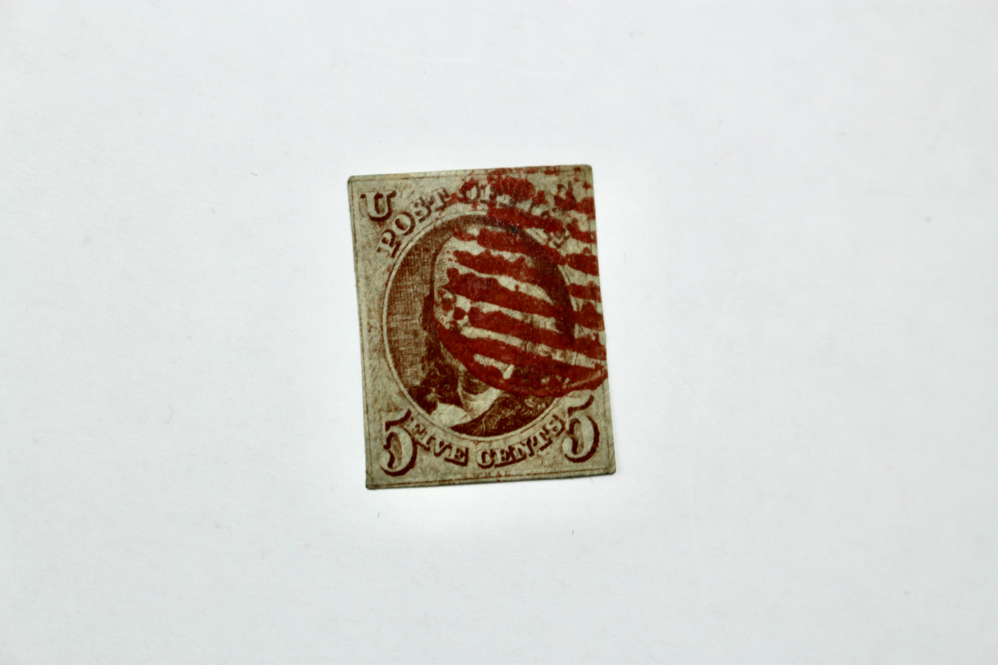 Scott #1 Franklin 5-Cent Postage Stamp, First U.S. Stamp, 1847