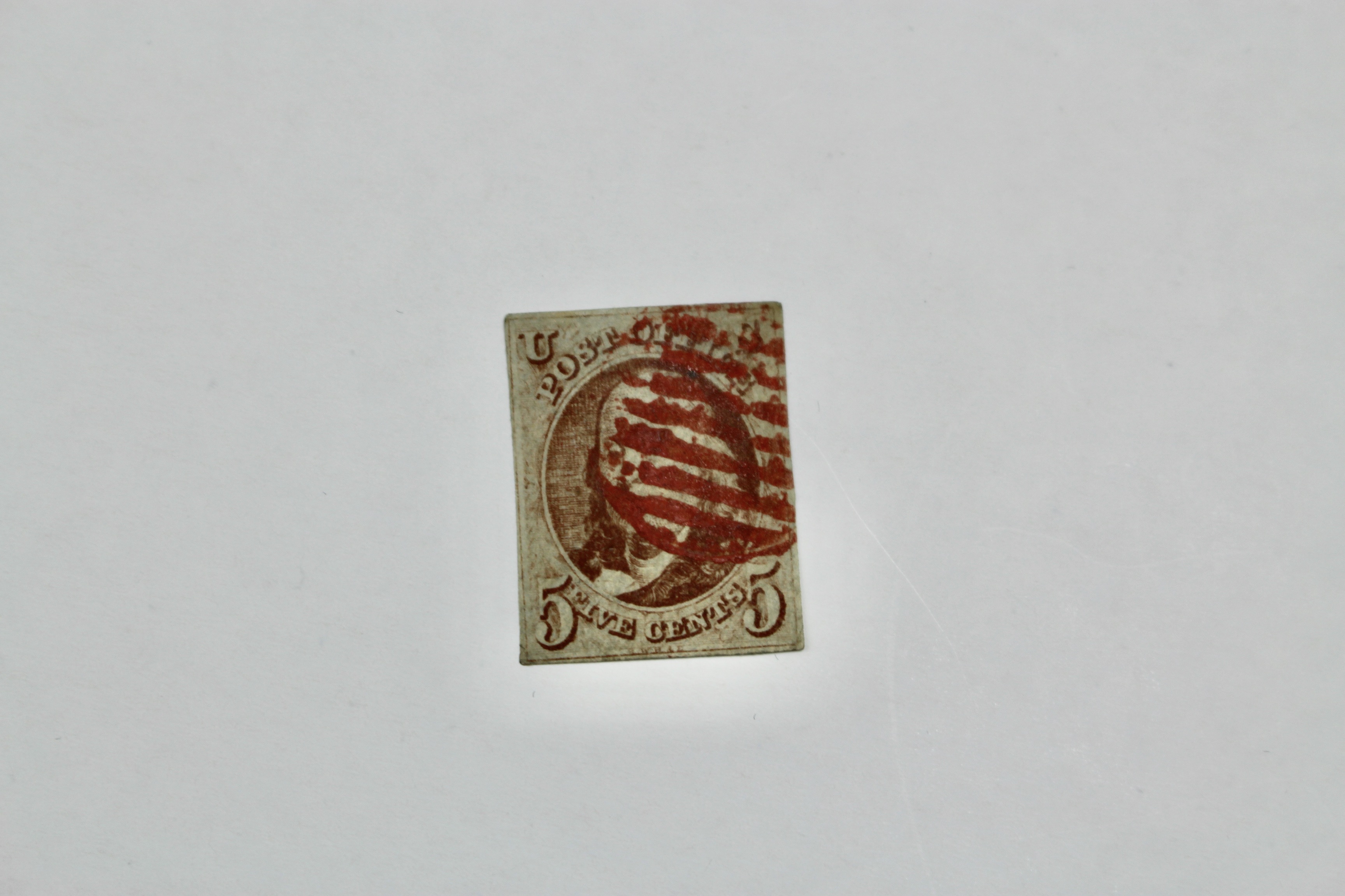 Scott #1 Franklin 5-Cent Postage Stamp, First U.S. Stamp, 1847