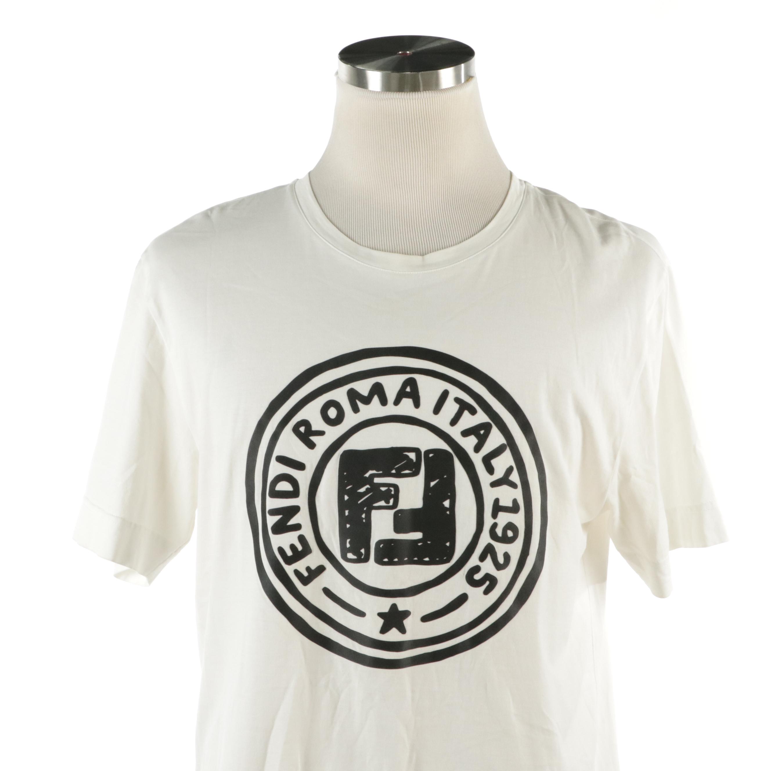 Men's Fendi Logo Print White Cotton T-Shirt