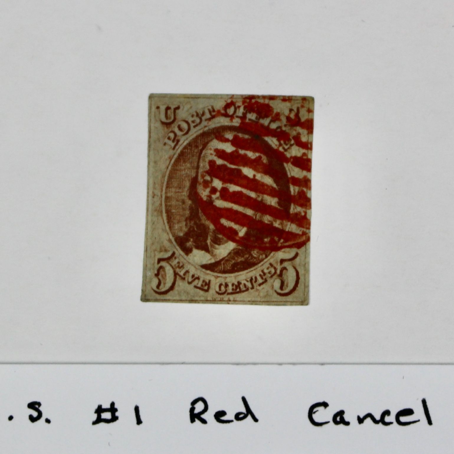 Scott #1 Franklin 5-Cent Postage Stamp, First U.S. Stamp, 1847