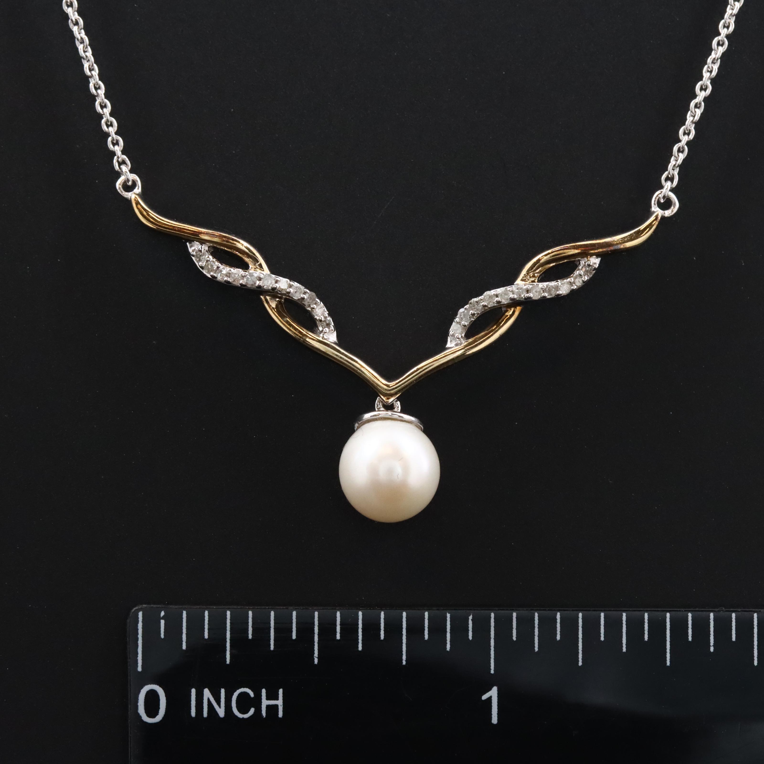 Sterling Pearl and Diamond Necklace