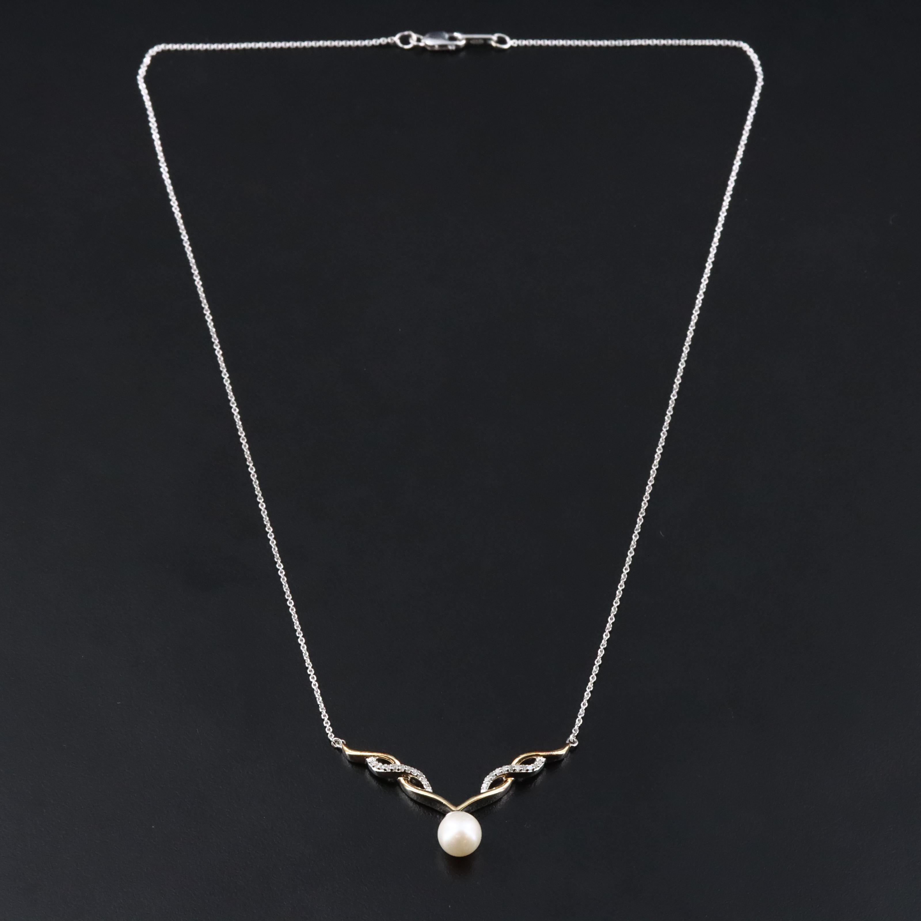 Sterling Pearl and Diamond Necklace