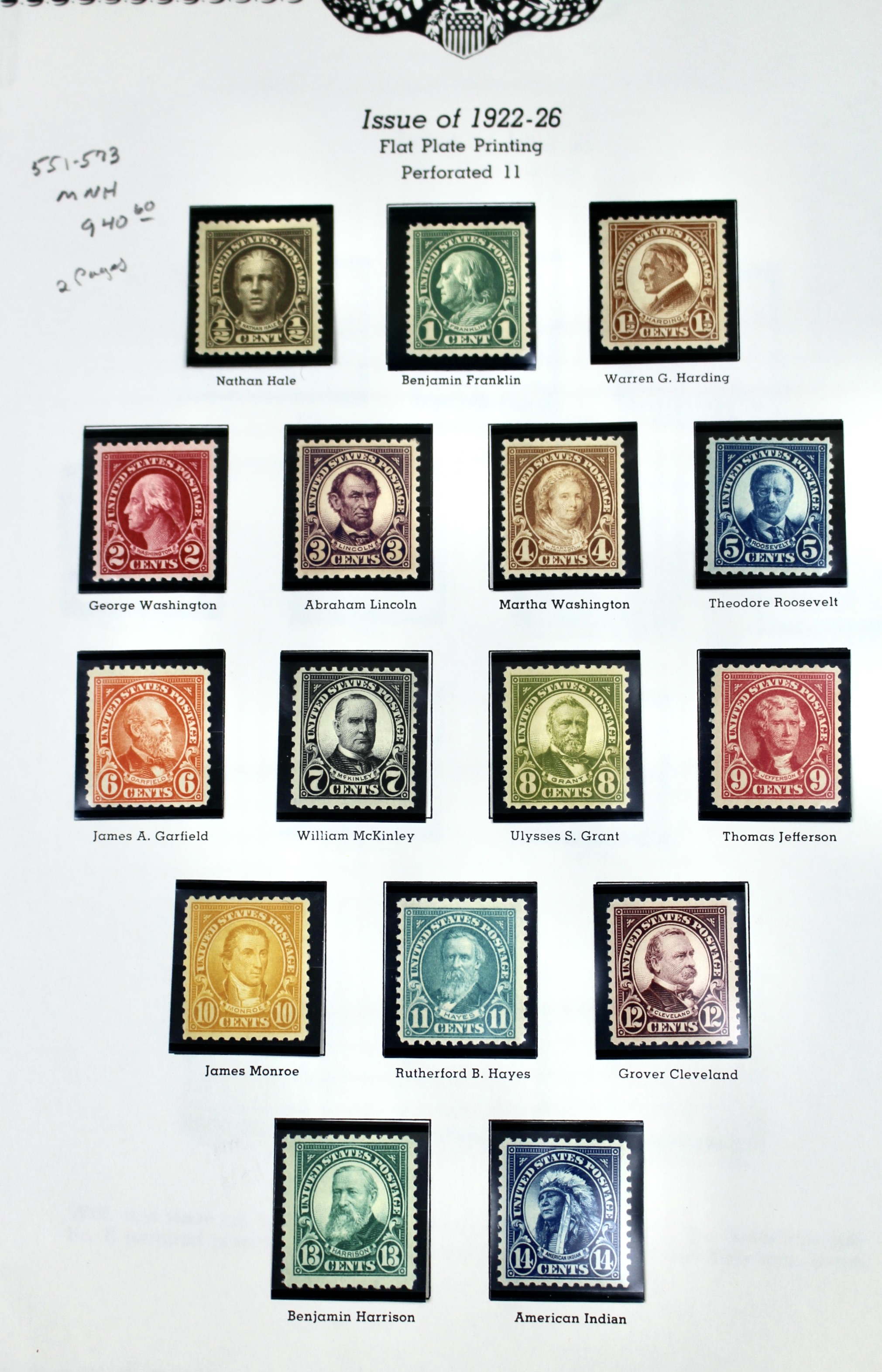 Mint Never Hinged Scott 551 to 573 Regular Issue Postage Stamps, 1922 to 1926