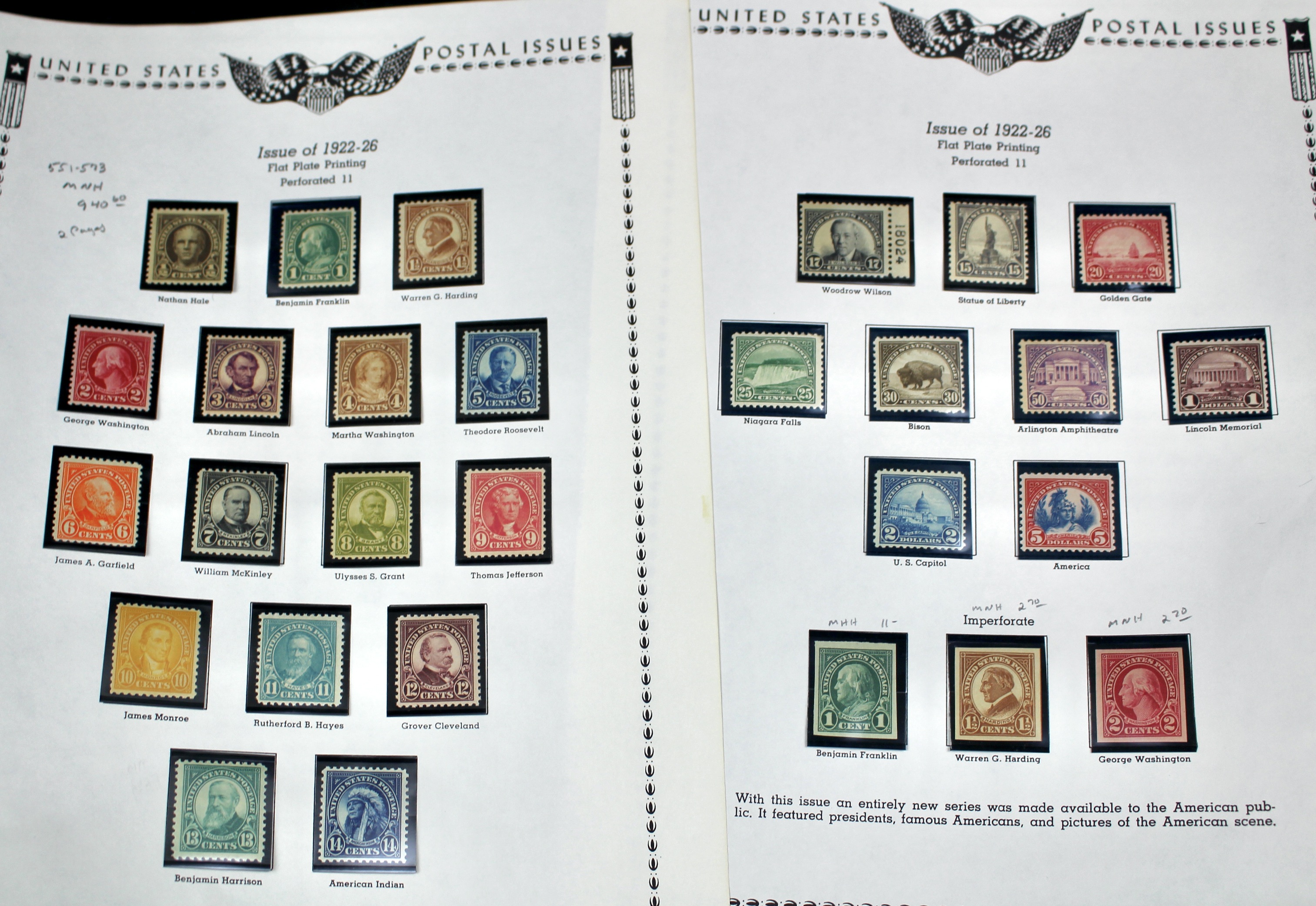 Mint Never Hinged Scott 551 to 573 Regular Issue Postage Stamps, 1922 to 1926