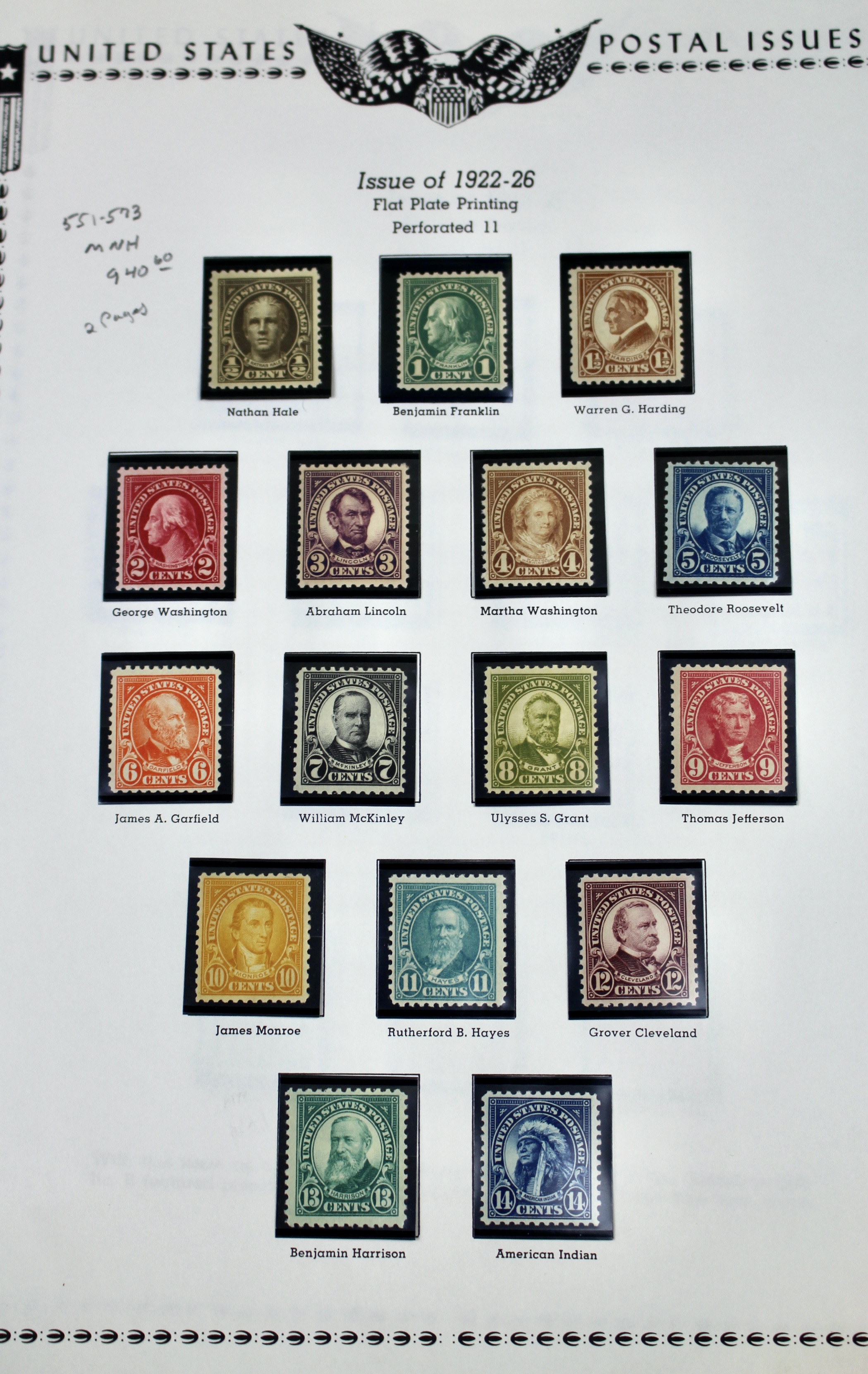 Mint Never Hinged Scott 551 to 573 Regular Issue Postage Stamps, 1922 to 1926
