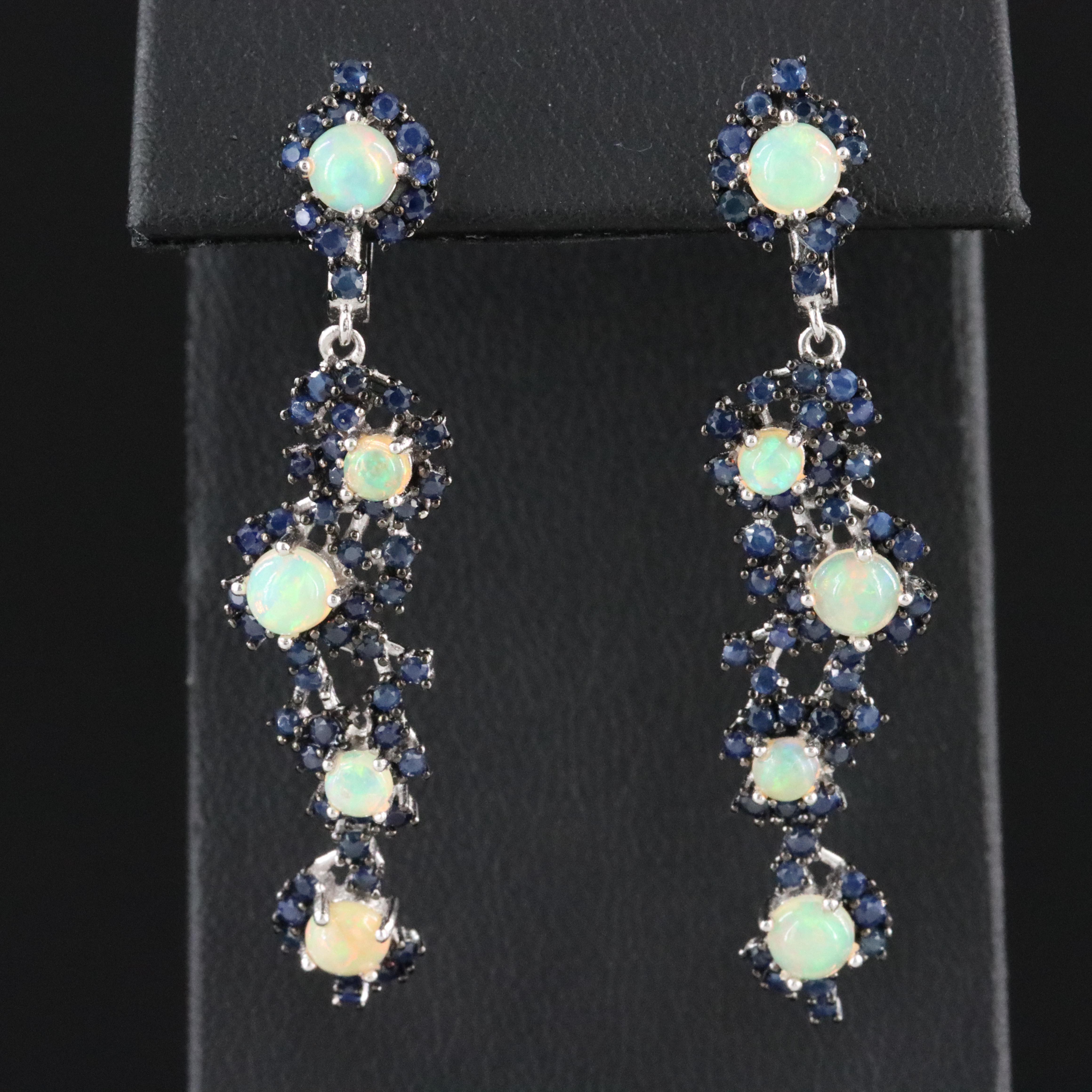 Sterling Opal and Sapphire Earrings