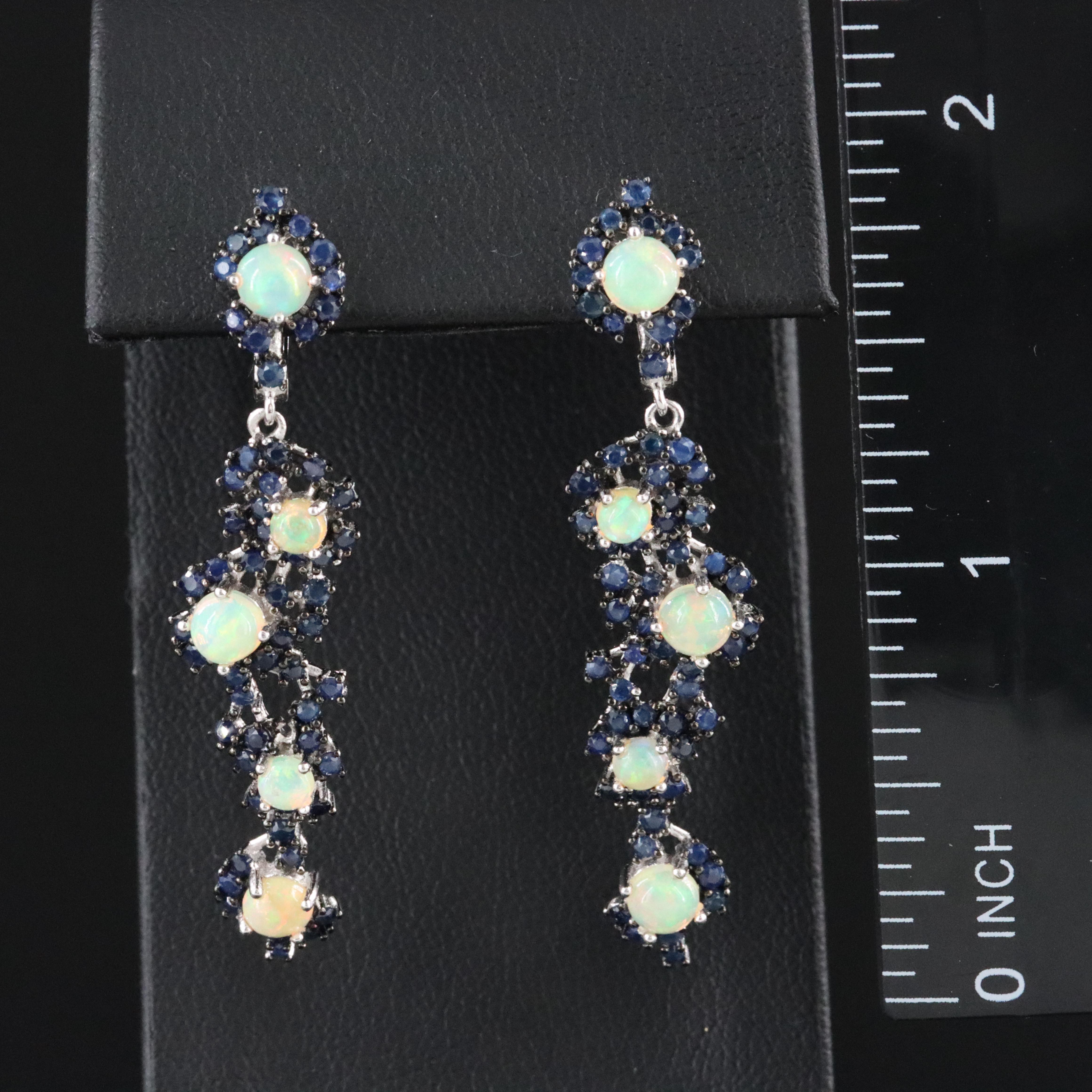 Sterling Opal and Sapphire Earrings