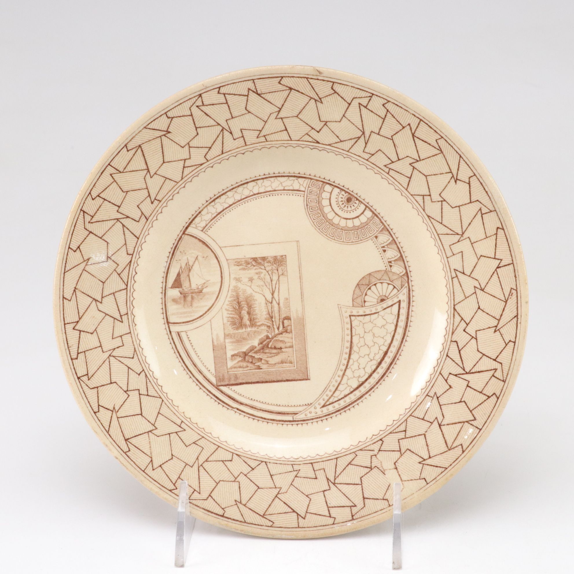 Two Old Hall "Excelsior" Aesthetic Movement Stoneware Plates, Late 19th Century