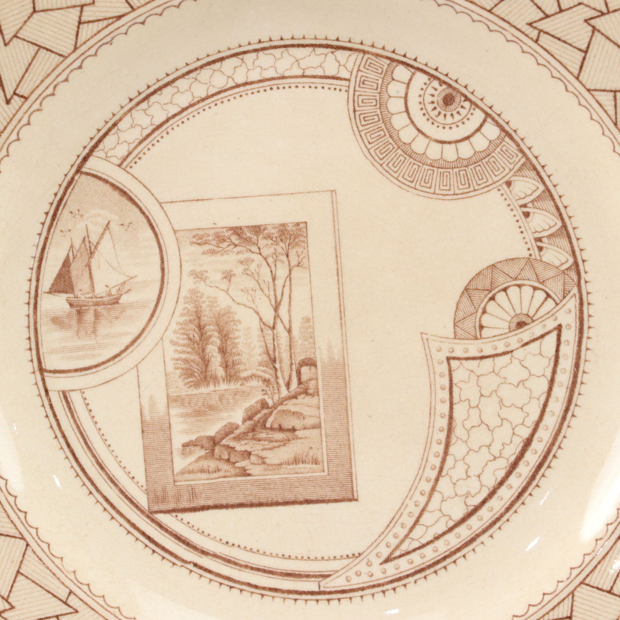 Two Old Hall "Excelsior" Aesthetic Movement Stoneware Plates, Late 19th Century