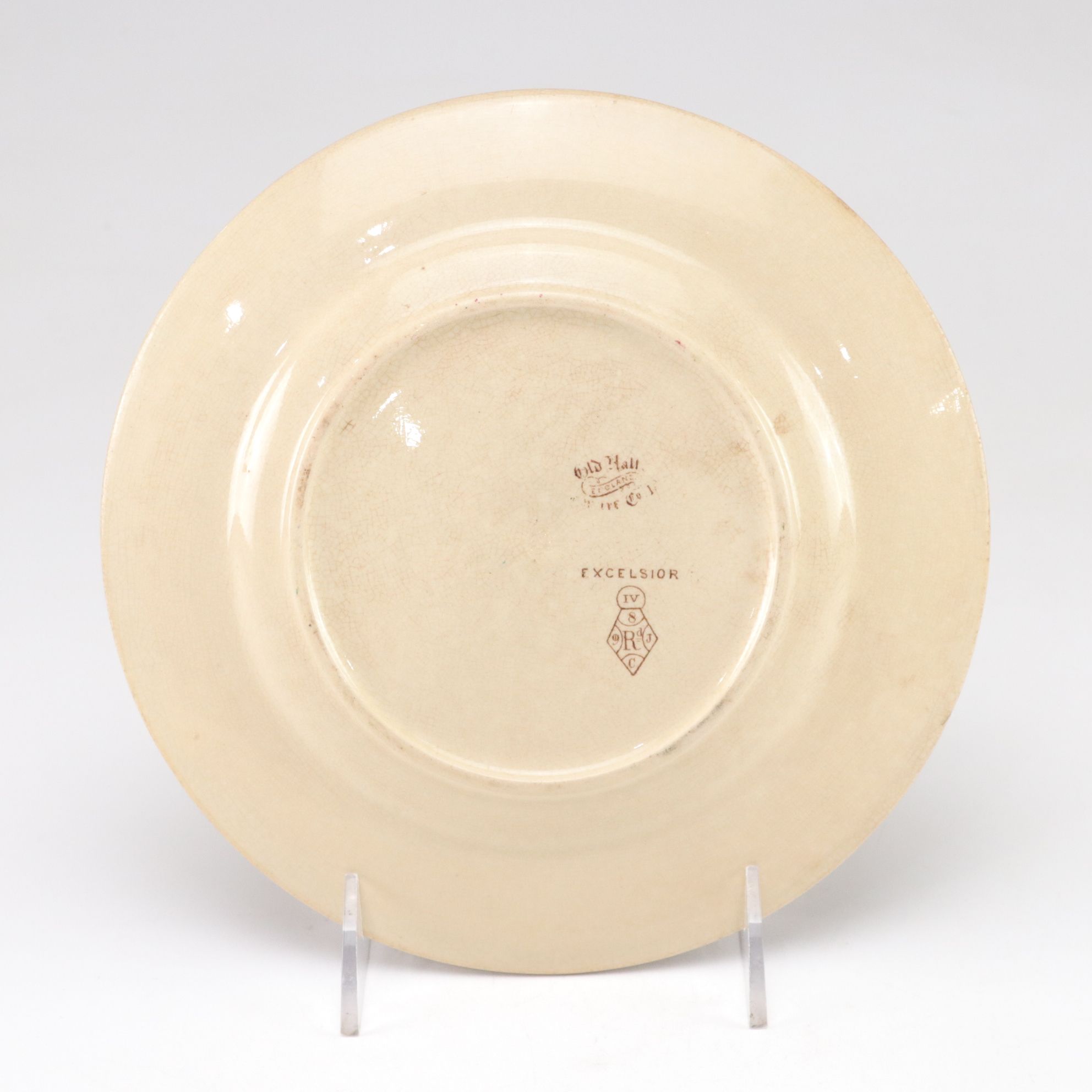 Two Old Hall "Excelsior" Aesthetic Movement Stoneware Plates, Late 19th Century