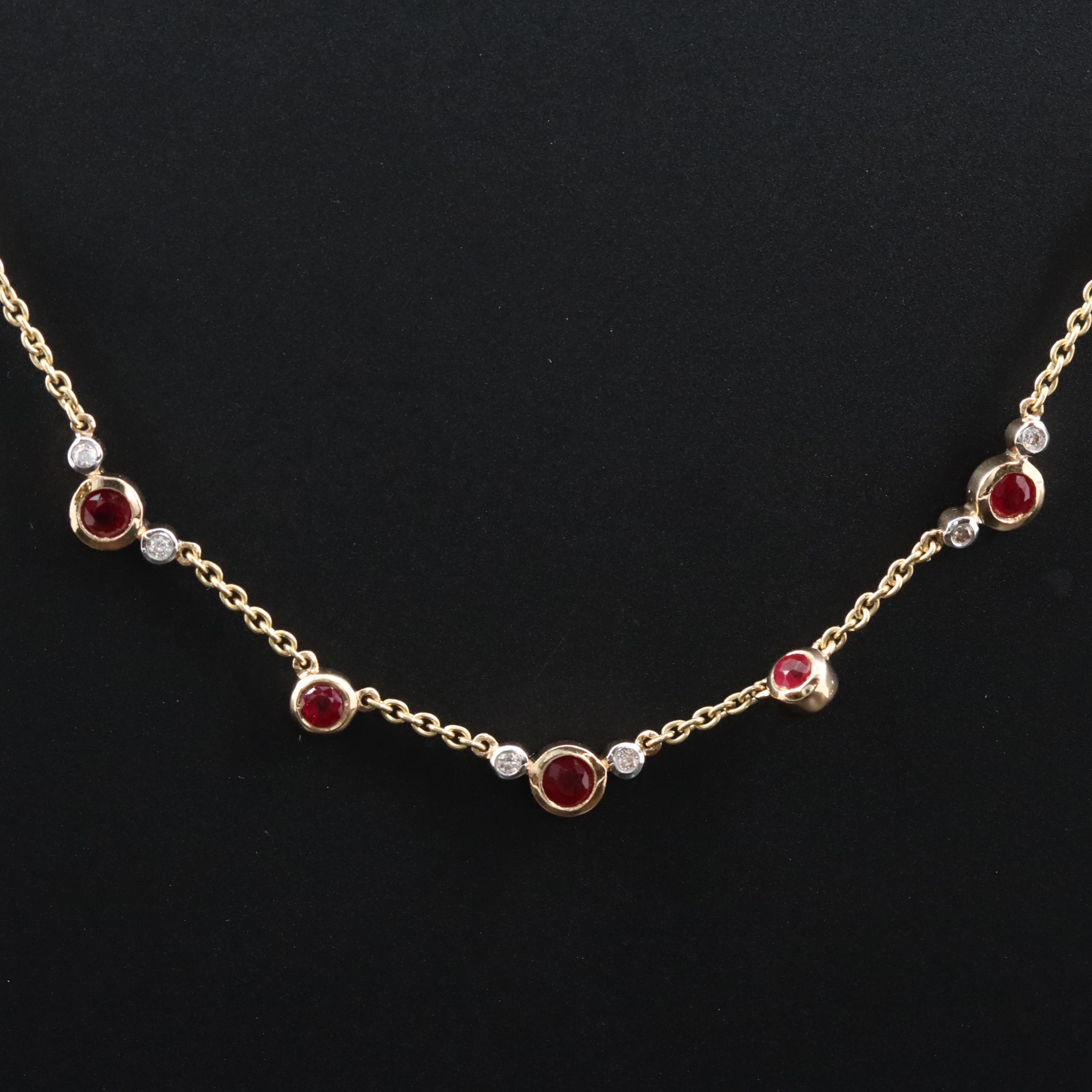 14K Ruby and Diamond Station Necklace