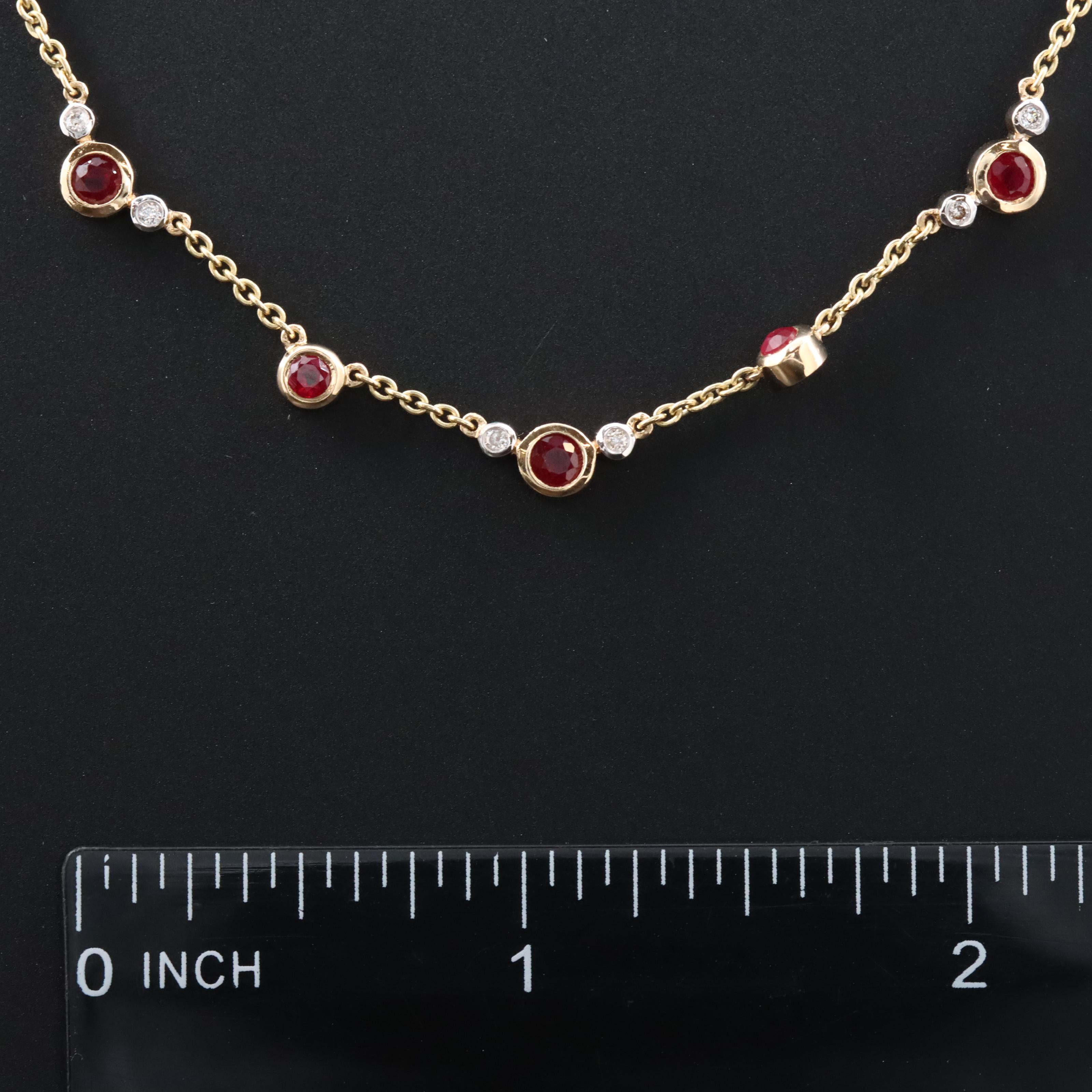14K Ruby and Diamond Station Necklace