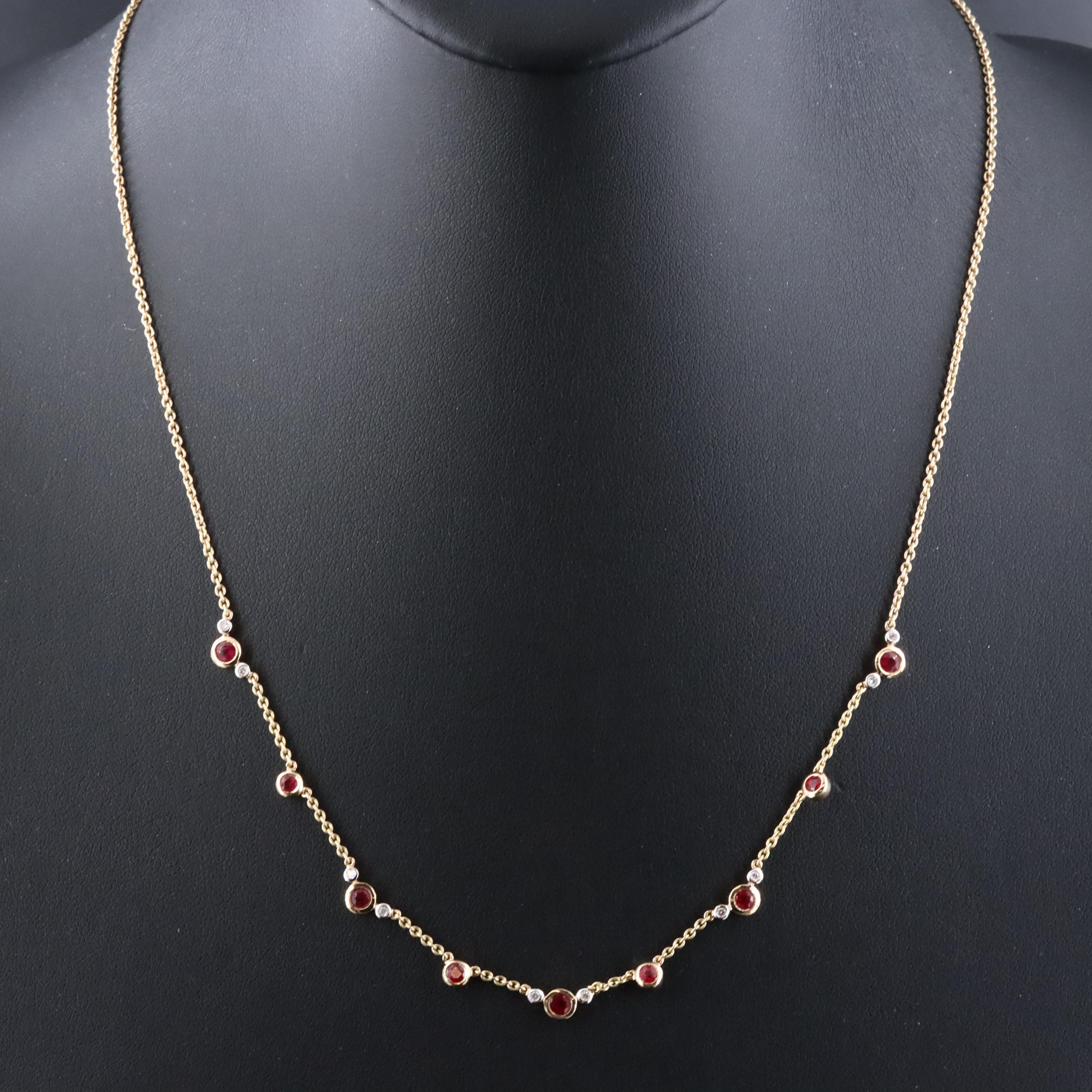 14K Ruby and Diamond Station Necklace