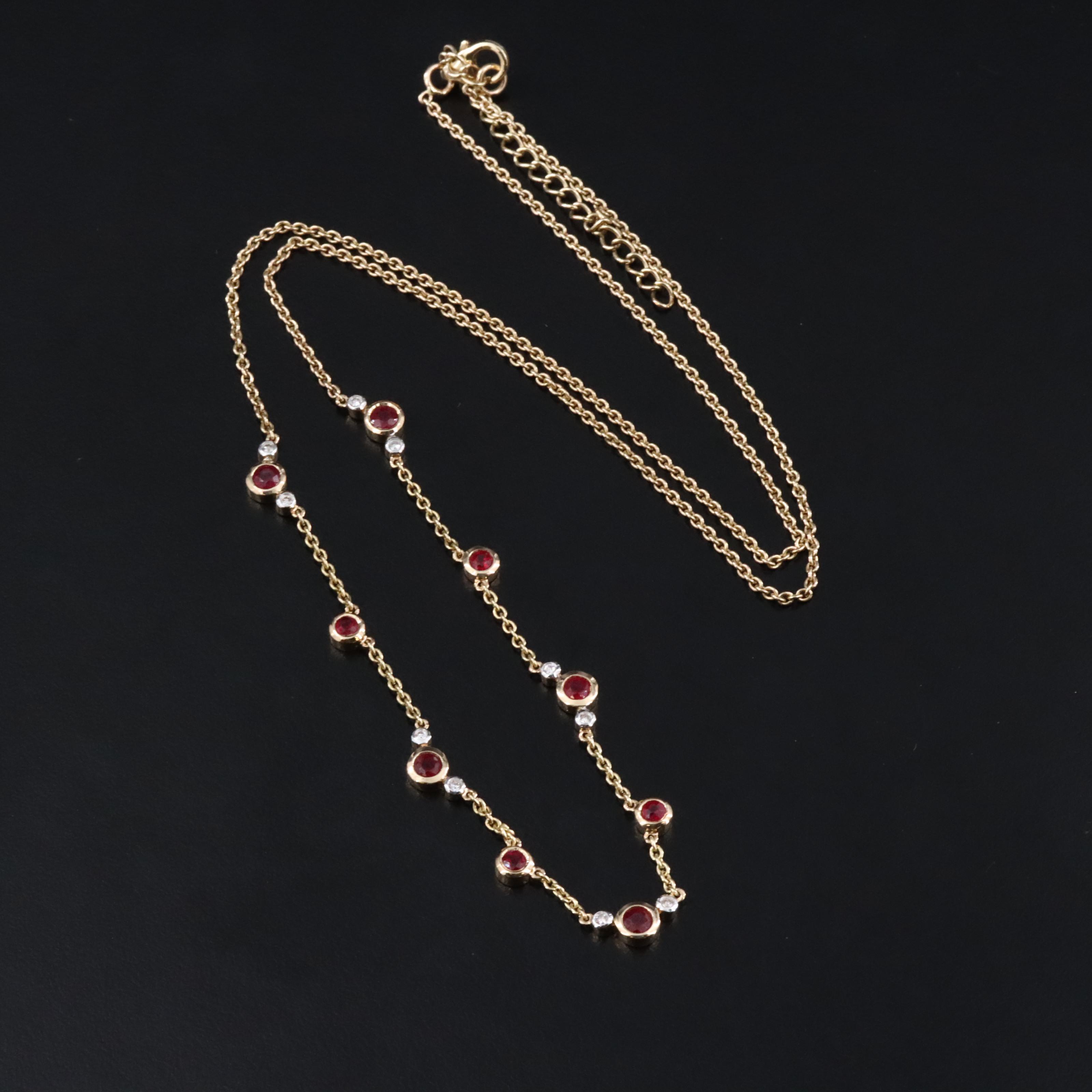 14K Ruby and Diamond Station Necklace
