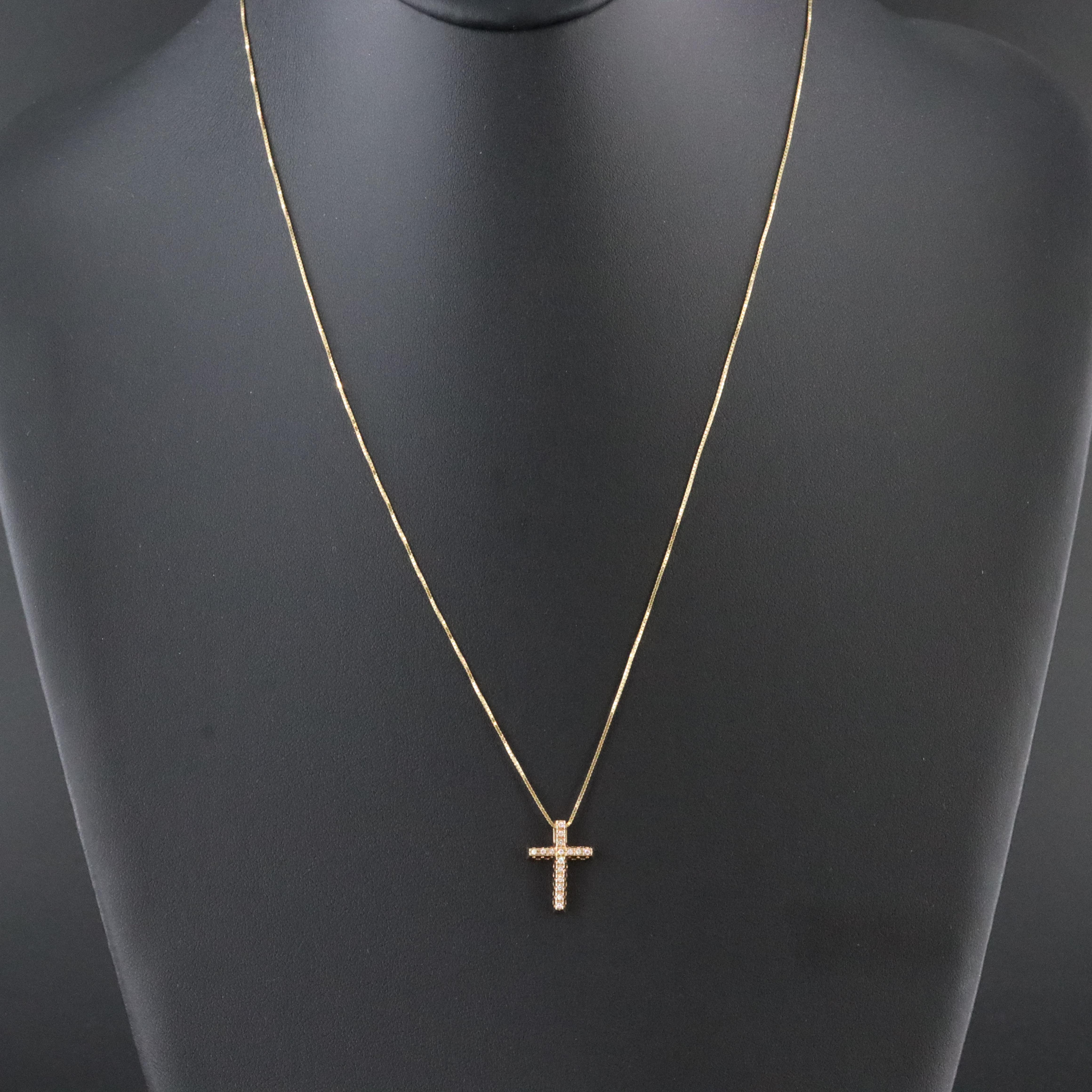 14K 0.06 CTW Diamond Cross Pendant Necklace