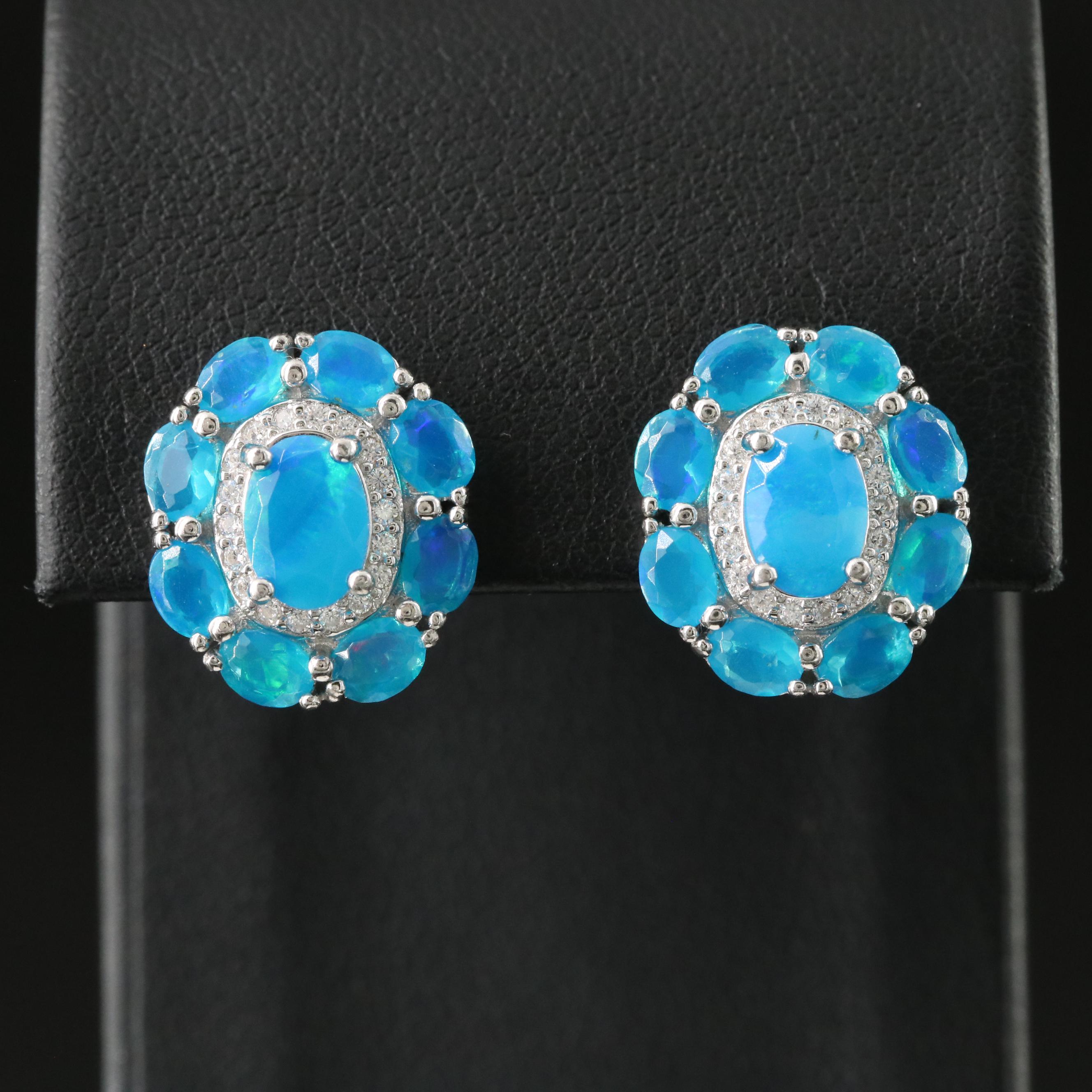 Sterling Opal and CZ Earrings