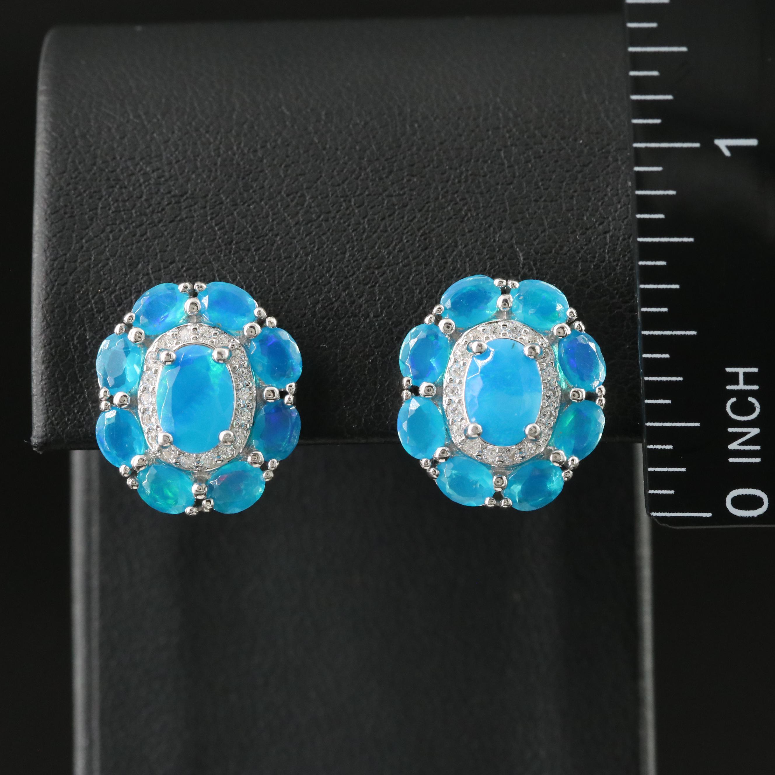 Sterling Opal and CZ Earrings