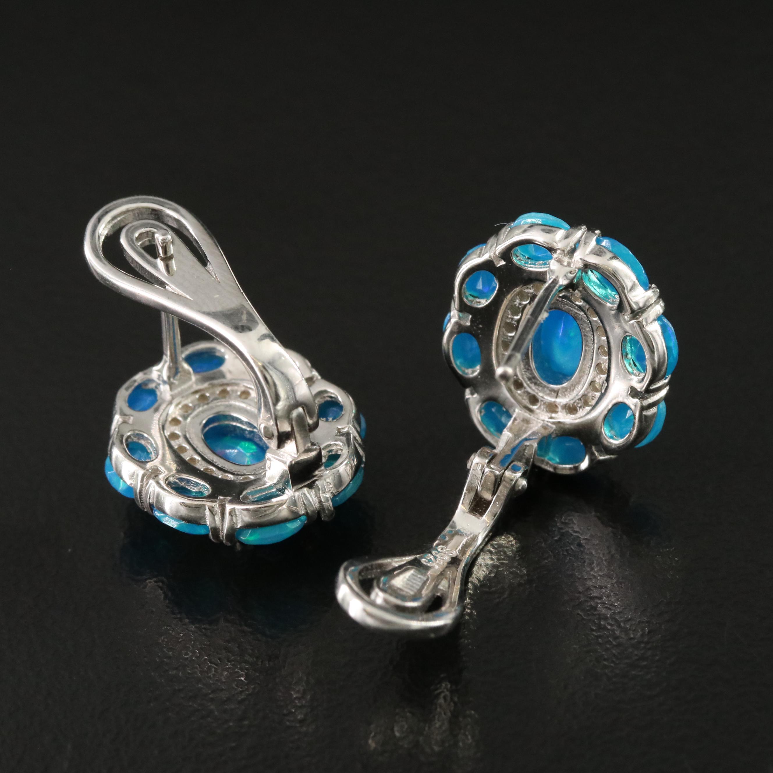 Sterling Opal and CZ Earrings